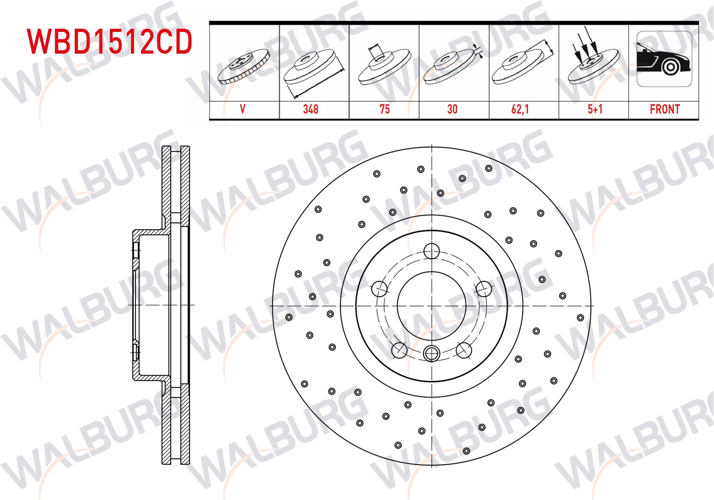 FREN DISKI ON HAVALI KAPLAMALI PERFORMANS DELIKLI BMW X5 (E70) 3.0 D 5 BIJON 348X30X75X62,1 2007-2012