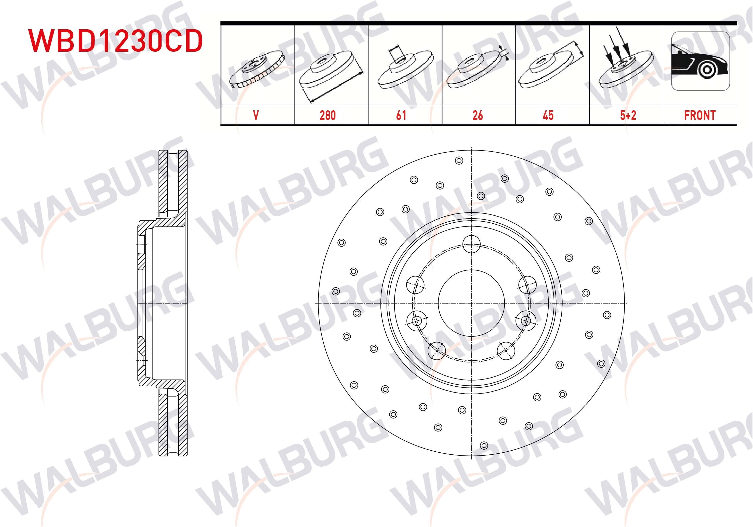 FREN DISKI ON HAVALI KAPLAMALI PERFORMANS DELIKLI 5 BJN 280X26X61X45 RENAULT KANGOO 1.5 DCI 2008-