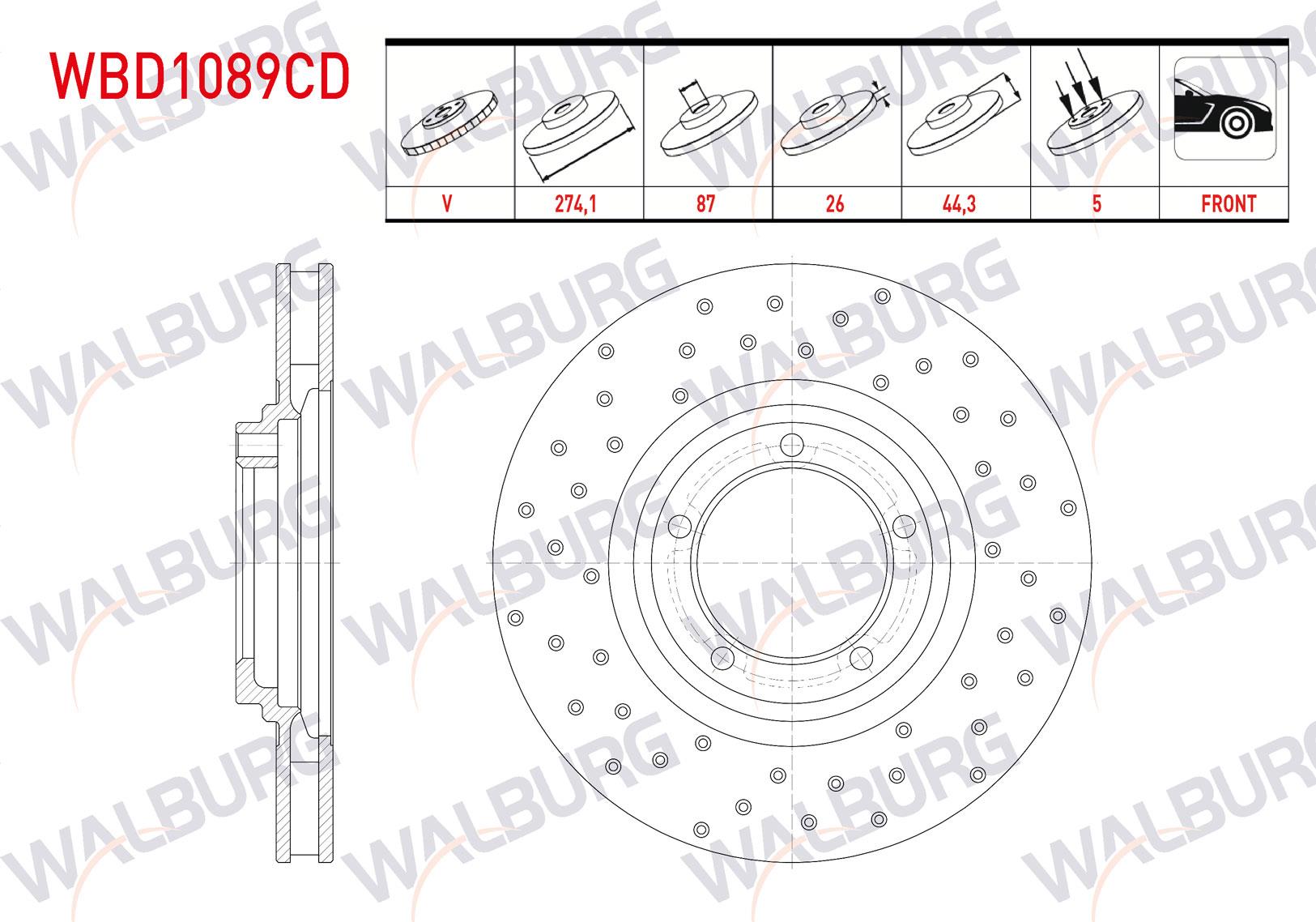 FREN DISKI ON HAVALI KAPLAMALI PERFORMANS DELIKLI 5 BJN 274,1X26X87X44,3 HYUNDAI H100 2.5 D 1993-2004