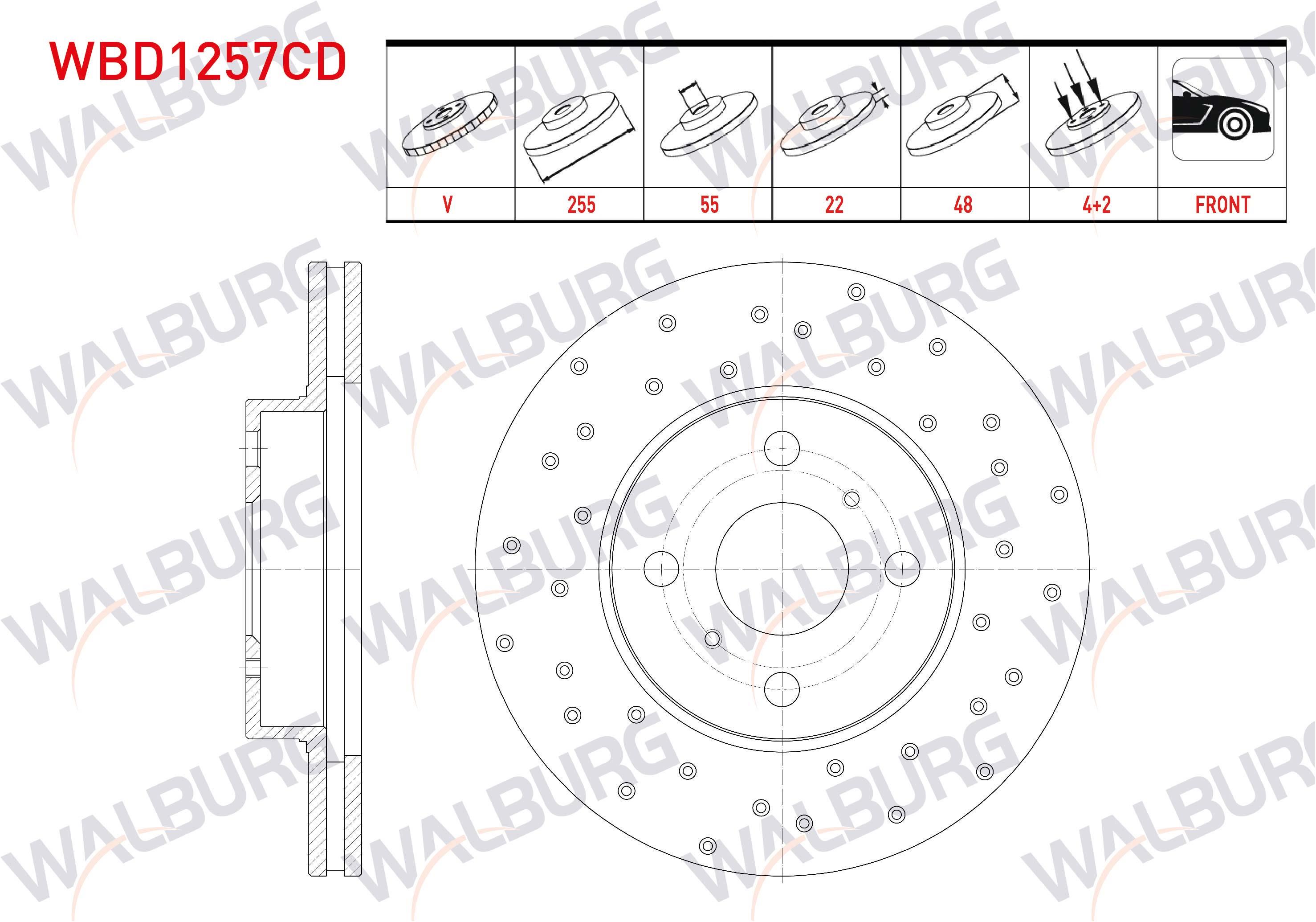 FREN DISKI ON HAVALI KAPLAMALI PERFORMANS DELIKLI 4 BJN 255X22X55X48 TOYOTA COROLLA (_E10_) 1.3i (EE101) 1992-1997 / COROLLA (_E10_) 1.6i (AE101) 1992-1997
