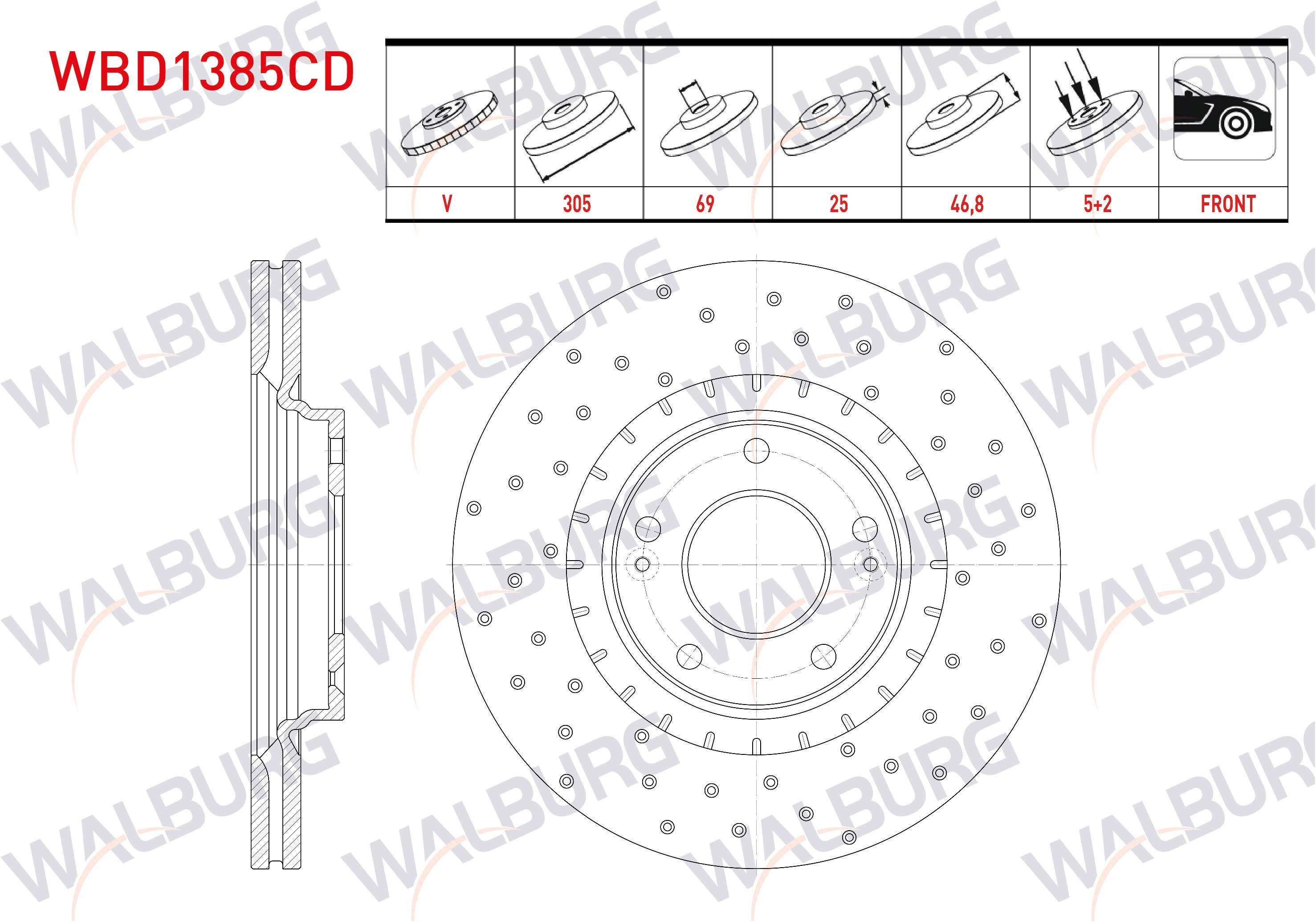 FREN DISKI ON HAVALI KAPLAMALI PERFORMANS DELIKLI 5 BJN 305X25X69X46,80 KIA SPORTAGE (QL) 2.0 CRDI 2015-