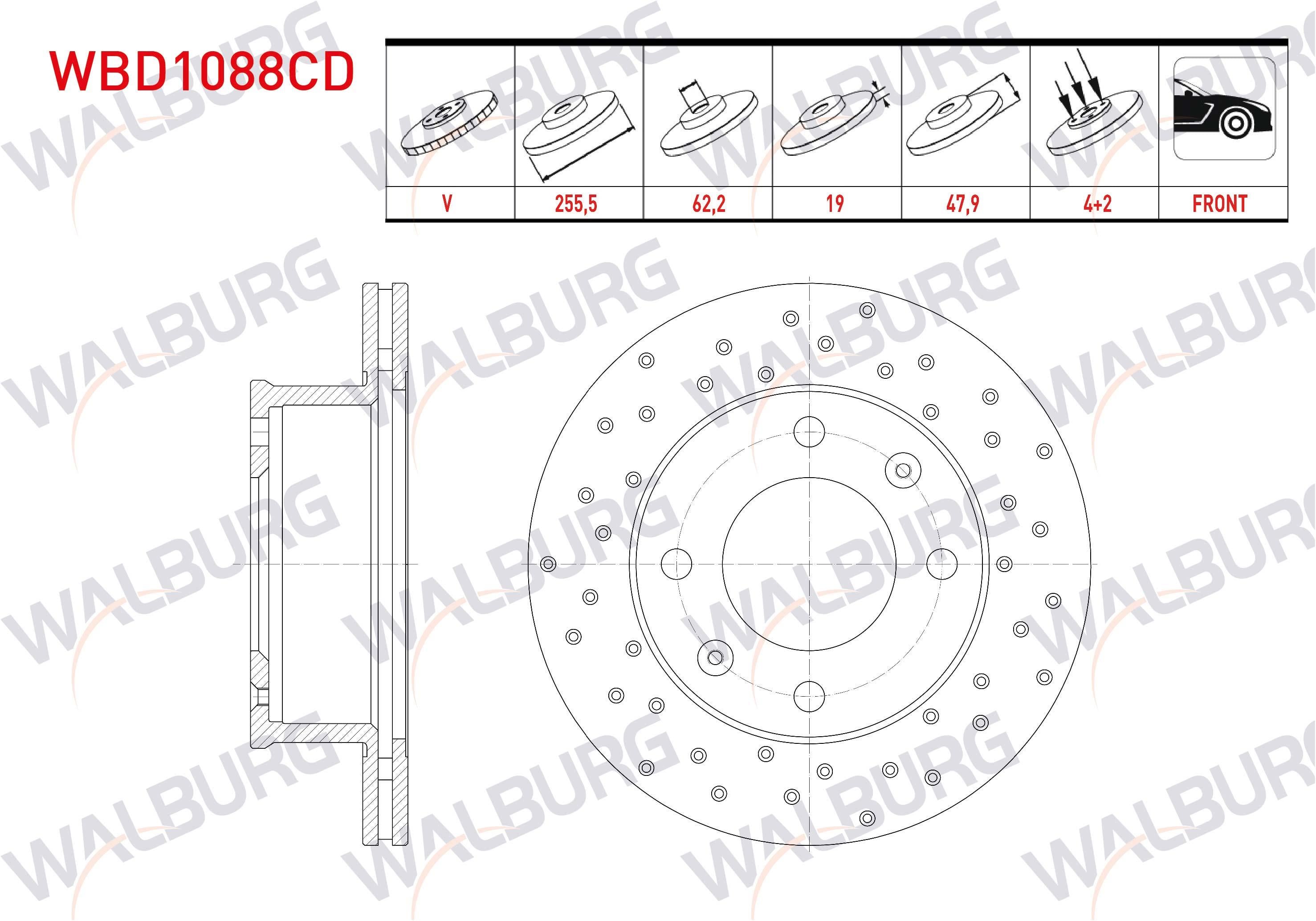 FREN DISKI ON HAVALI KAPLAMALI PERFORMANS DELIKLI 4 BJN 256X19X62,2X47,9 HYUNDAI GETZ (TB) 1.1i 2002-2008