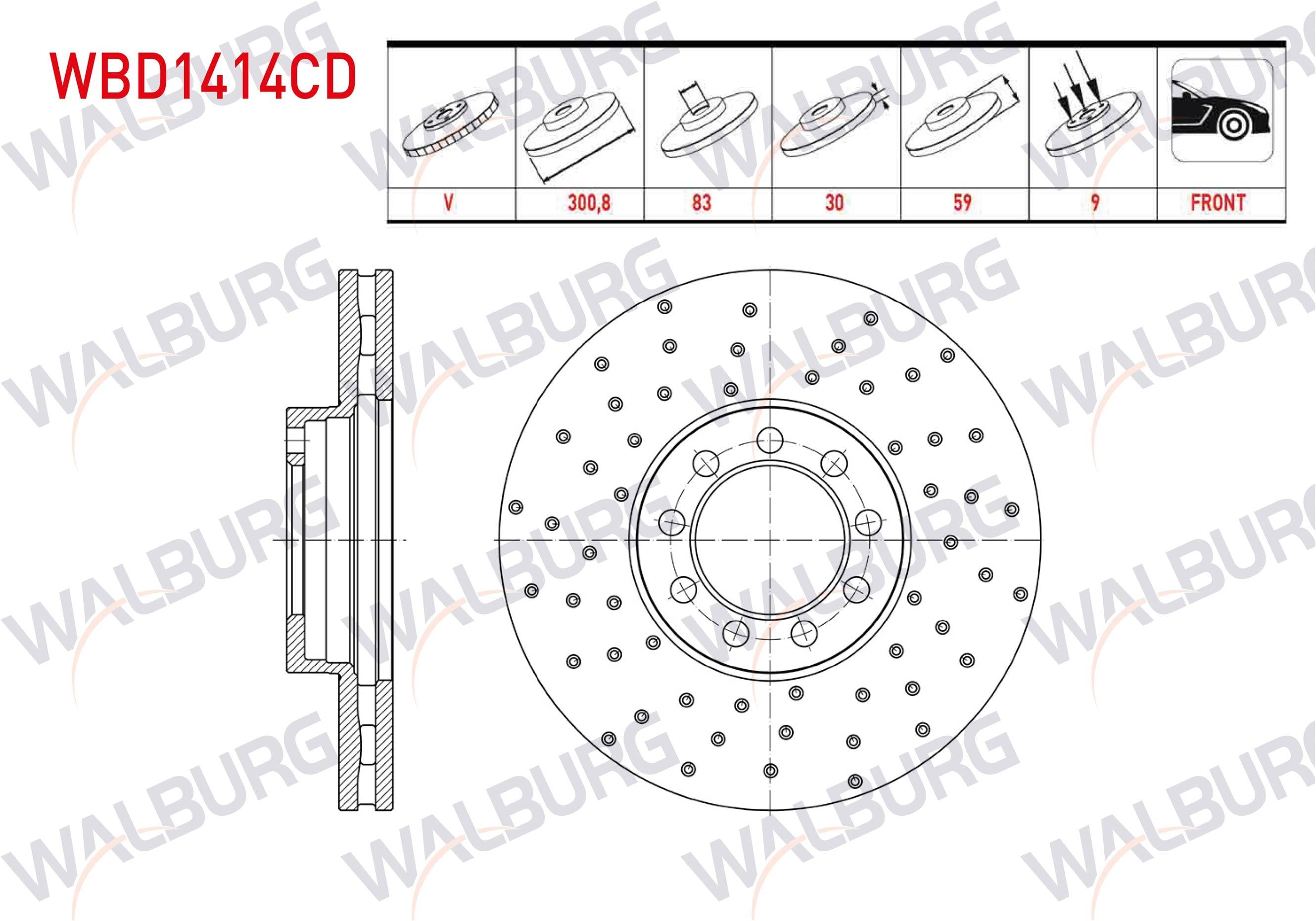 FREN DISKI ON HAVALI KAPLAMALI PERFORMANS DELIKLI IVECO DAILY VI (70 C15) 3.0 D 9 BIJON 300,8X30X83X59 2014-