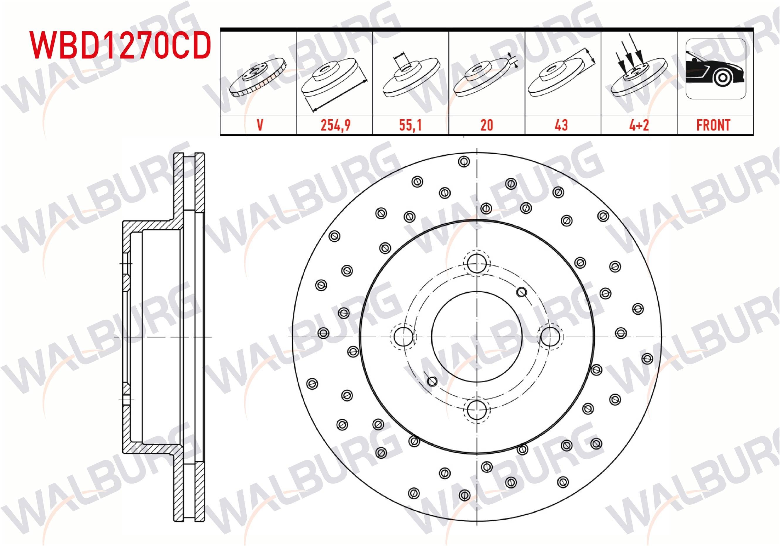 FREN DISKI ON HAVALI KAPLAMALI PERFORMANS DELIKLI TOYOTA YARIS (_CP10) 1.5 VVT-I 4 BIJON 254,9X20X55,1X43 1999-2005