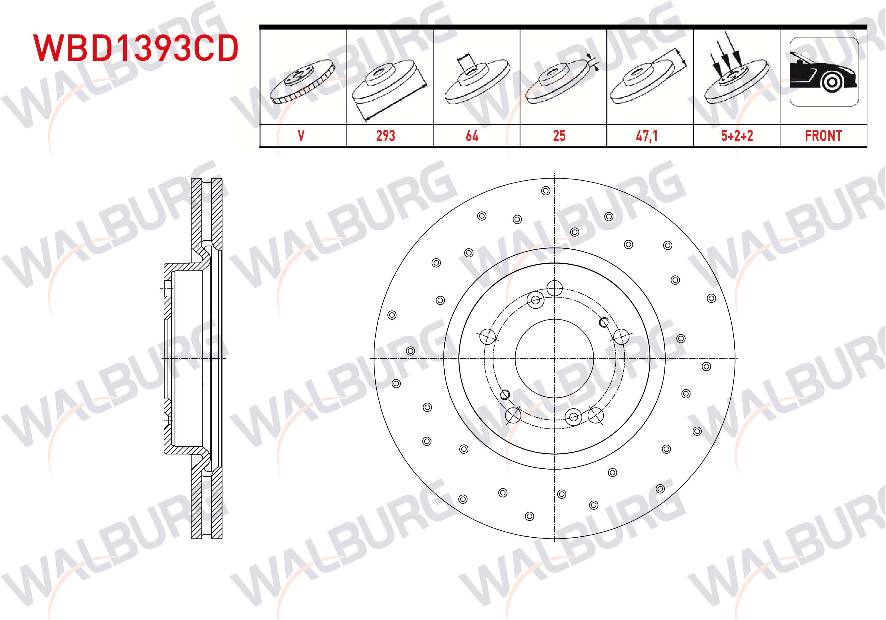 FREN DISKI ON HAVALI KAPLAMALI PERFORMANS DELIKLI 5 BJN 16 JANT 293X25X64X47,1 HONDA CIVIC IX 1.6 I-DTEC 2012-2016