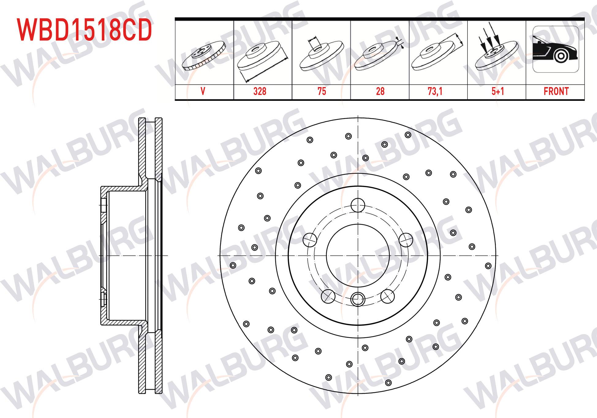 FREN DISKI ON HAVALI KAPLAMALI PERFORMANS DELIKLI BMW X3 (F25) xDrive 2.0 D 5 BIJON 328X28X75X73,1 2010-