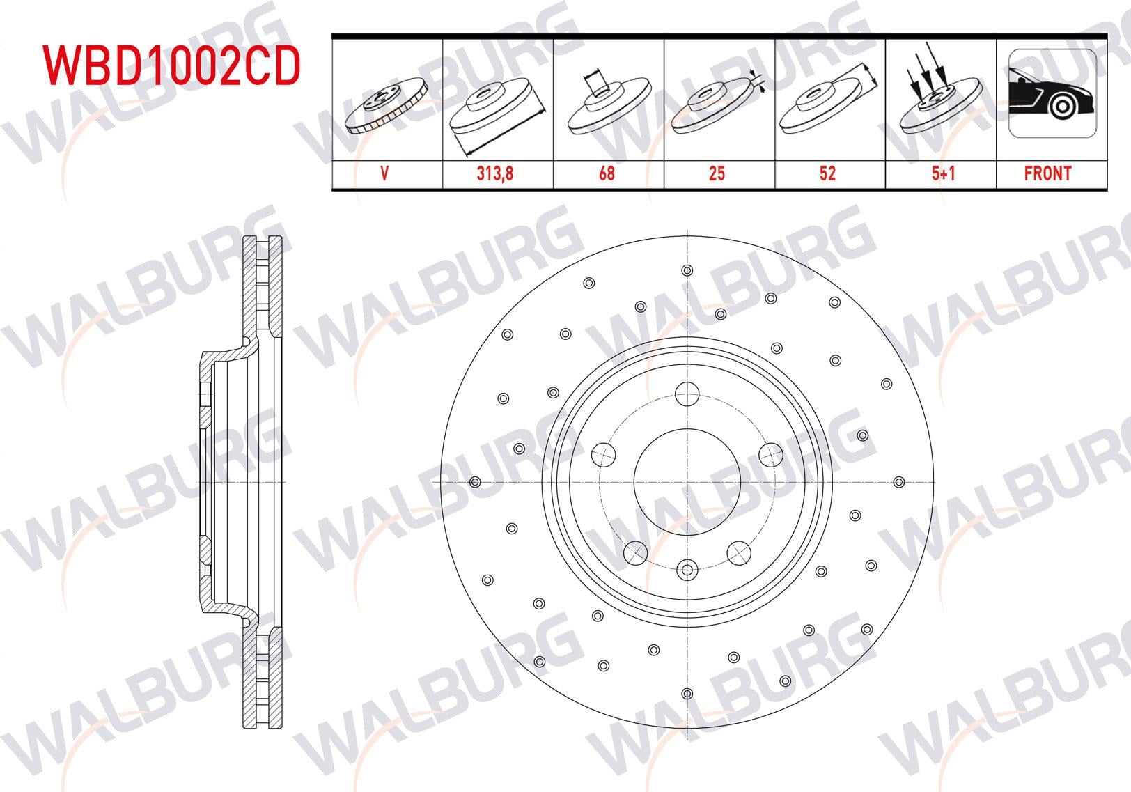 FREN DISKI ON HAVALI KAPLAMALI PERFORMANS DELIKLI 5 BJN 313,8X25X68X52 AUDI A5 (8T3) 3.2 FSI 2007-