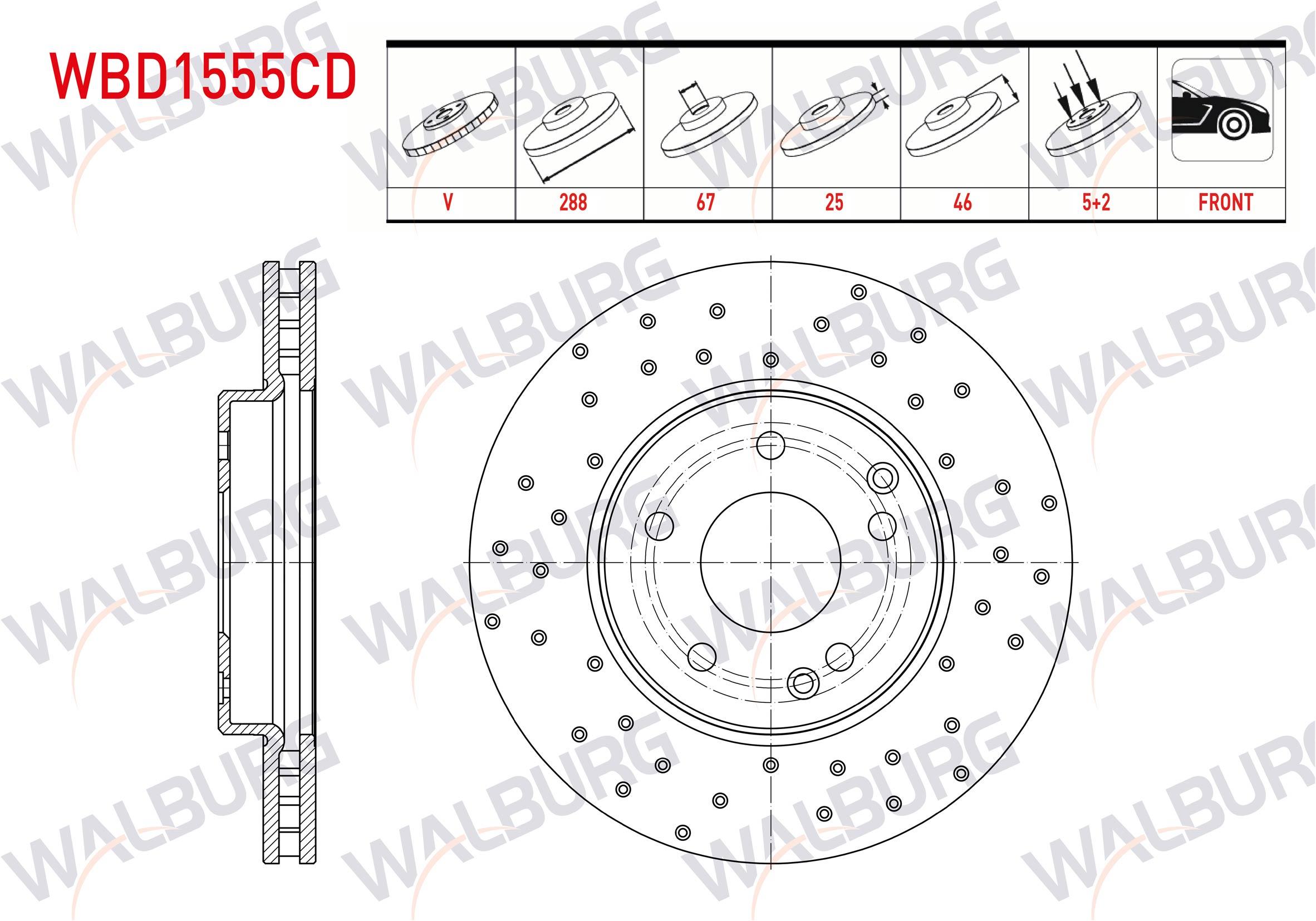 FREN DISKI ON HAVALI KAPLAMALI PERFORMANS DELIKLI MERCEDES C SERISI (W202) C 250 TD 5 BIJON 288X25X67X46 1993-2000