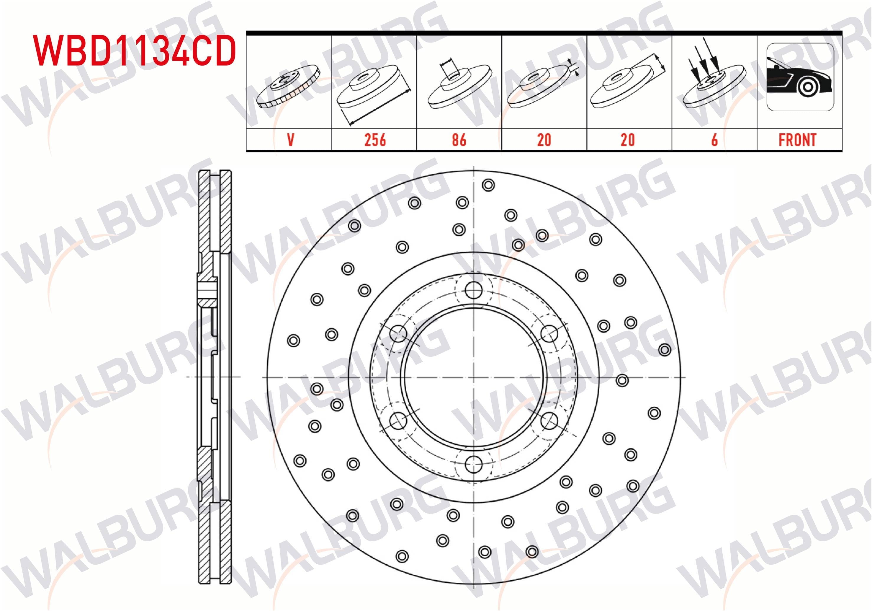 FREN DISKI ON HAVALI KAPLAMALI PERFORMANS DELIKLI 6 BJN 256X20X86X20 MAZDA E 2200 (SR2) 2.2 D 1984-2004 / BESTA 2.2 D 1993-2003