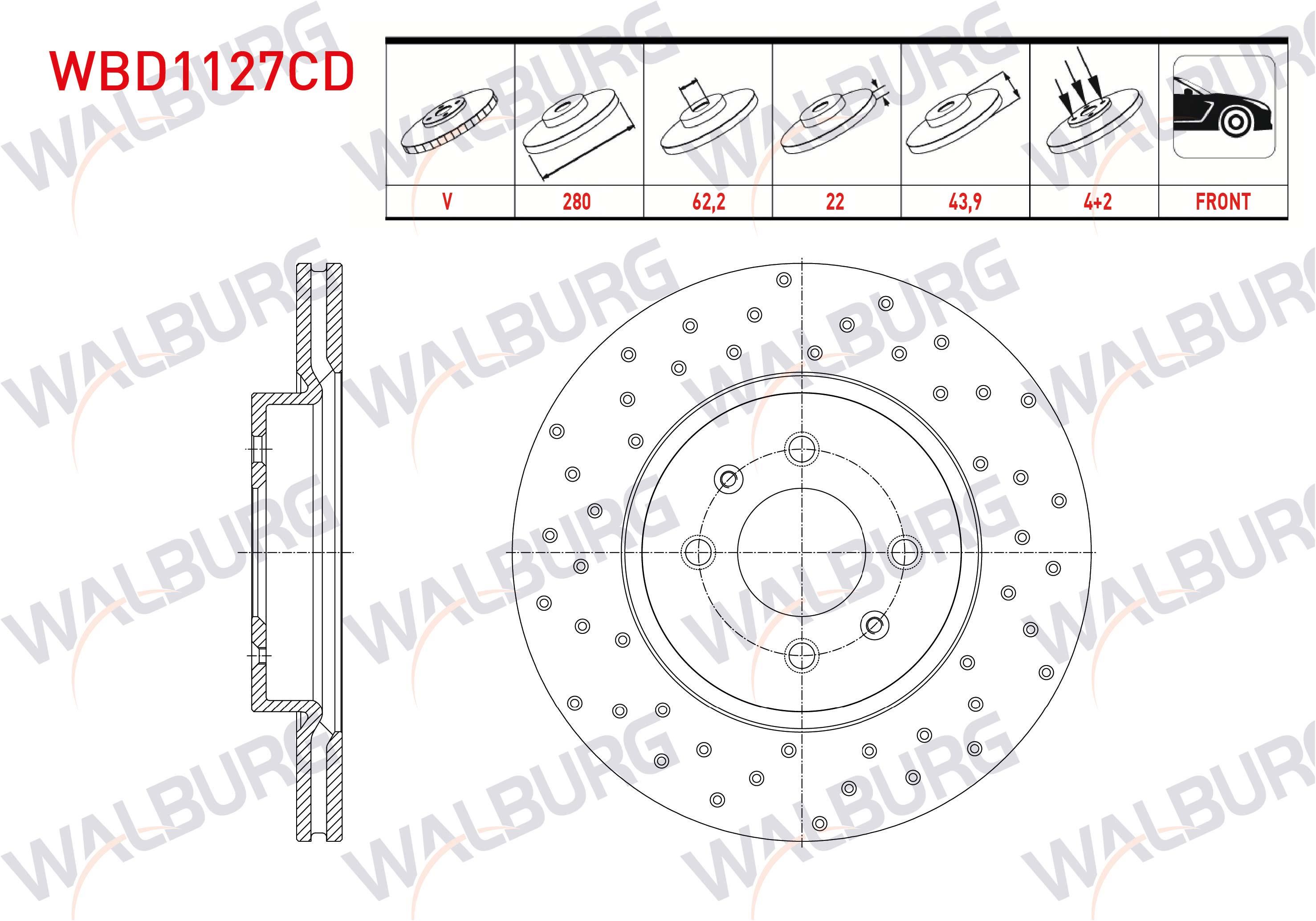 FREN DISKI ON HAVALI KAPLAMALI PERFORMANS DELIKLI 4 BJN 280X22X62,2X43,9 KIA RIO III 1.4 CVVT 2011-2014