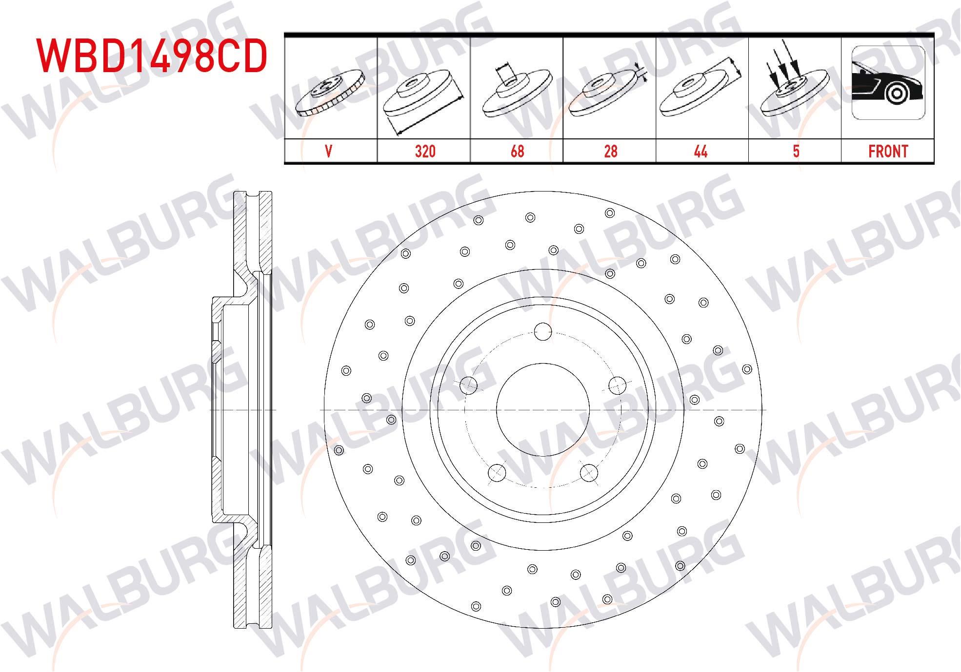 FREN DISKI ON HAVALI KAPLAMALI PERFORMANS DELIKLI 5 BJN 320X28X68X44 NISSAN X-TRAIL (T32) 1.3 DIG-T 2019-