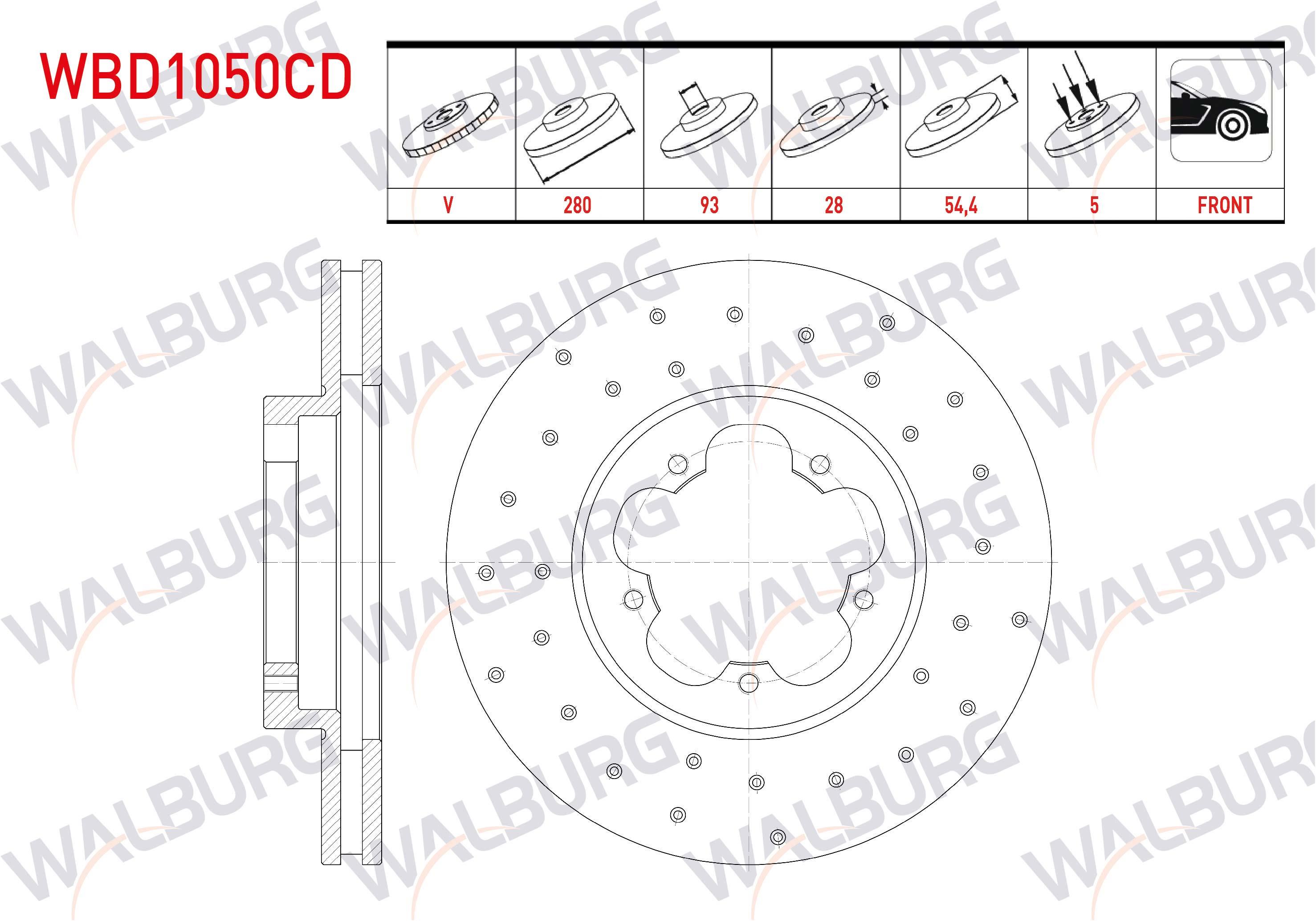 FREN DISKI ON HAVALI KAPLAMALI PERFORMANS DELIKLI 5 BJN 280X28X93X54,4 FORD TRANSIT (V347) 2.4 TDCI V347 ONDEN CEKISLI 2006-2014