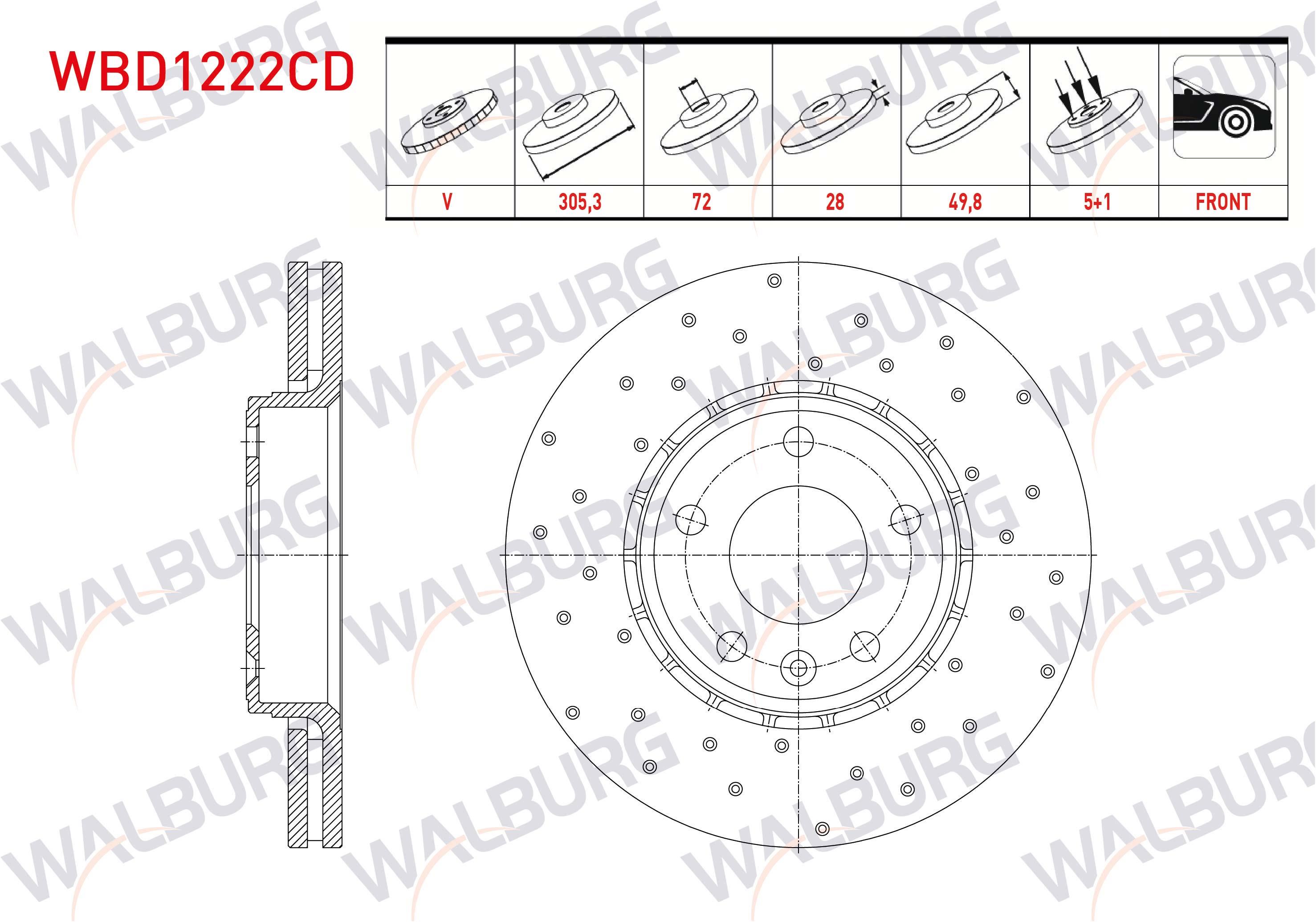 FREN DISKI ON HAVALI KAPLAMALI PERFORMANS DELIKLI 5 BJN 305,3X28X72X49,8 RENAULT TRAFIC II 1.9 DCI - 2.0 DCI 2001-2014/ OPEL VIVARO (J7) 1.9 DTI 2002-2014/ VIVARO (X83) 2.0 CDTI 2015-