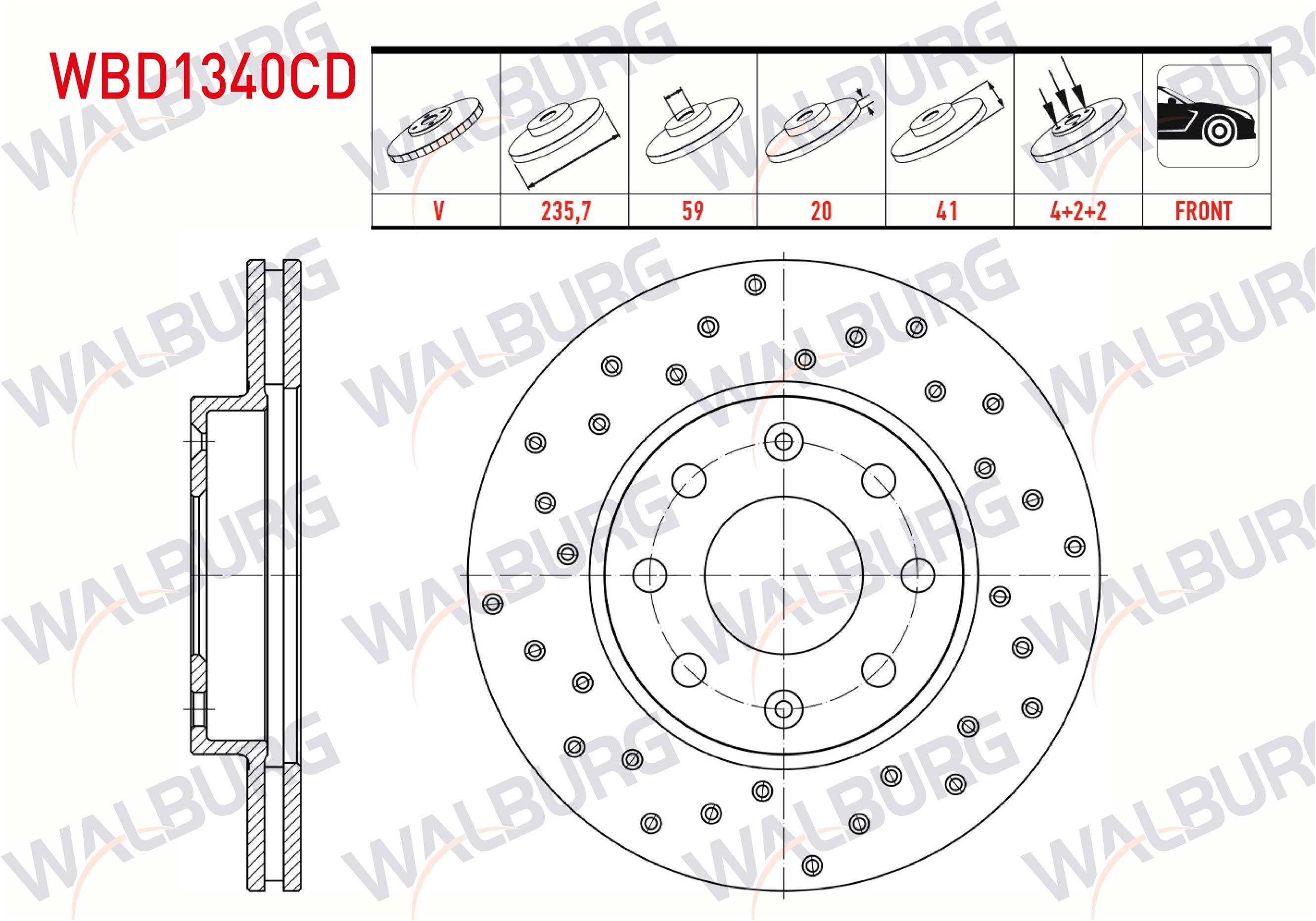FREN DISKI ON HAVALI KAPLAMALI PERFORMANS DELIKLI CHEVROLET AVEO (T250) 1.4i 4 BIJON 235,7X20X59X41 2006-2011