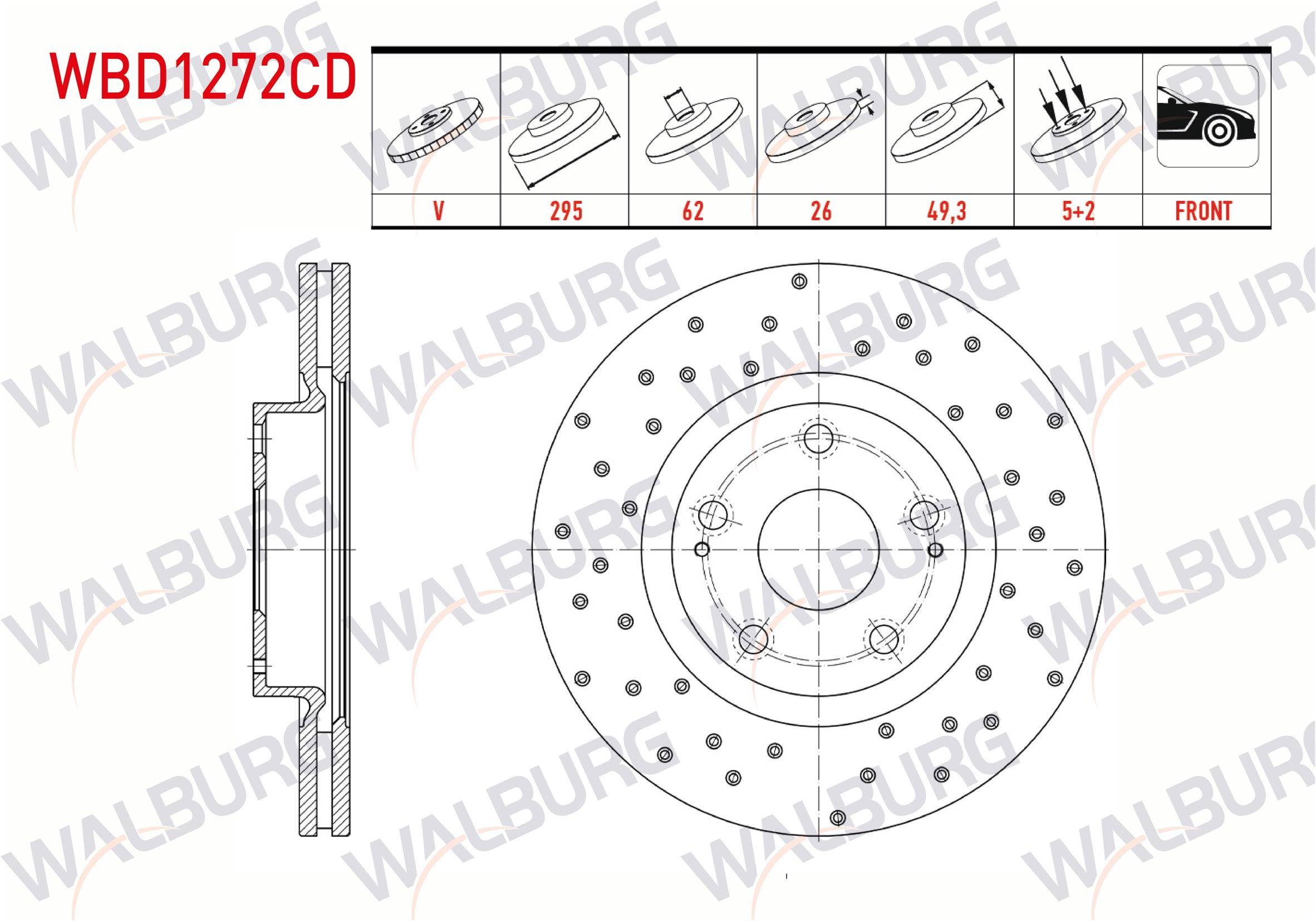 FREN DISKI ON HAVALI KAPLAMALI PERFORMANS DELIKLI TOYOTA COROLLA VERSO (ZER_, ZZE_, R1_) 1.8 5 BIJON 295X26X62X49,3 2004-2009