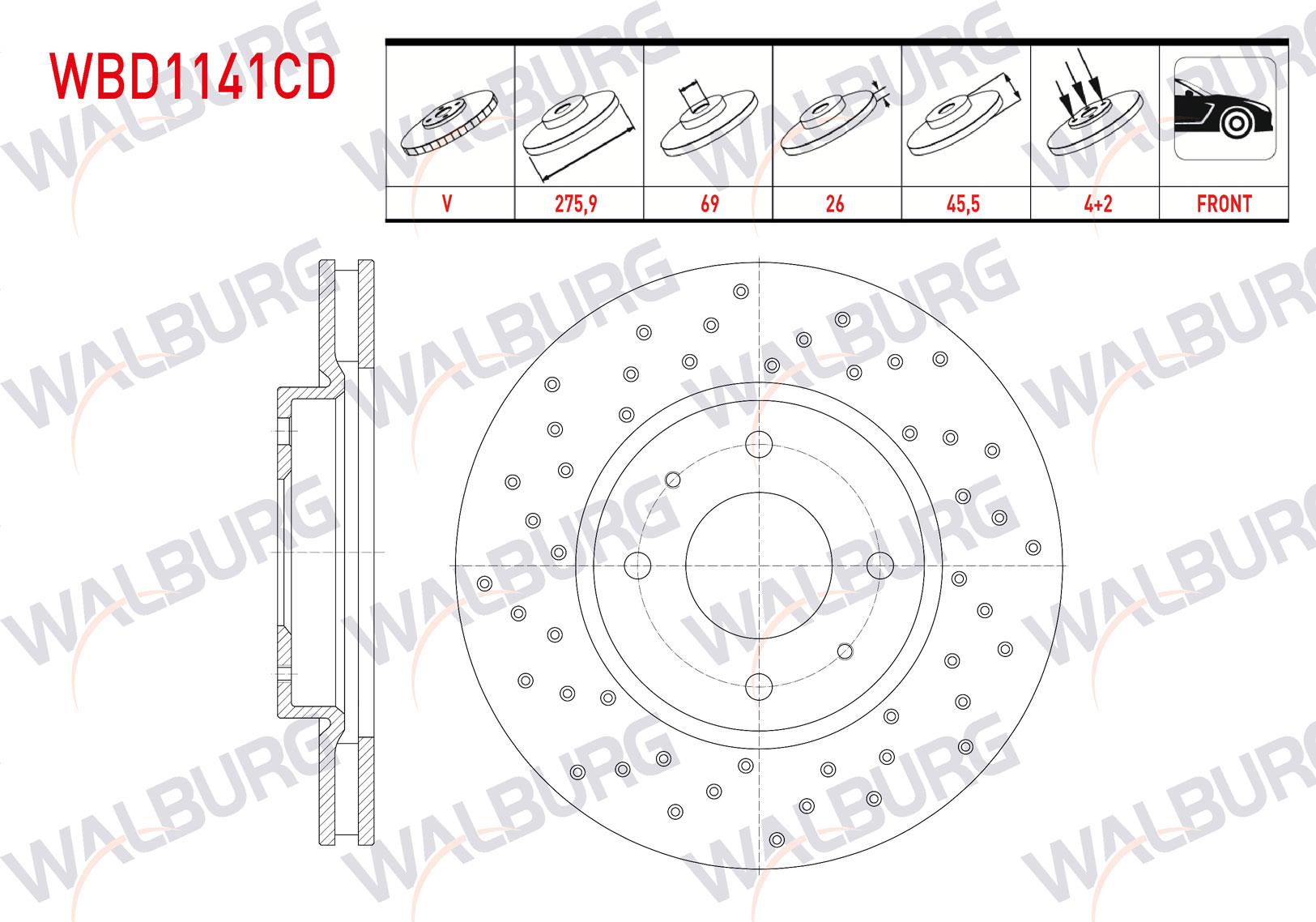 FREN DISKI ON HAVALI KAPLAMALI PERFORMANS DELIKLI 4 BJN 275,9X26X69X45,5 MITSUBISHI LANCER VII (CSA) 1.3 2003-2007 / LANCER VII (CSA) 1.6 2003-2007