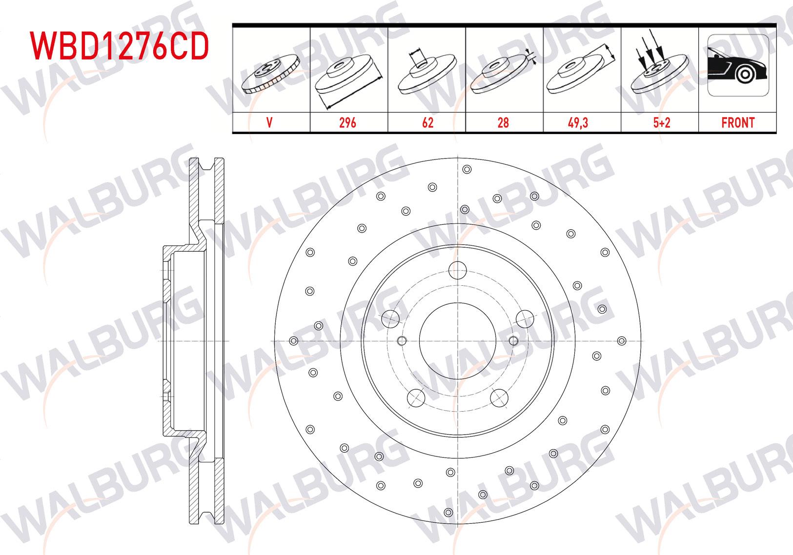 FREN DISKI ON HAVALI KAPLAMALI PERFORMANS DELIKLI 5 BJN 296X28X62X49,3 TOYOTA RAV4 III 2.0 VVT-I 2005-2012 / RAV4 III 2.2 D-4D 2005-2012 / RAV 4 III 2.2 D 2005-2012