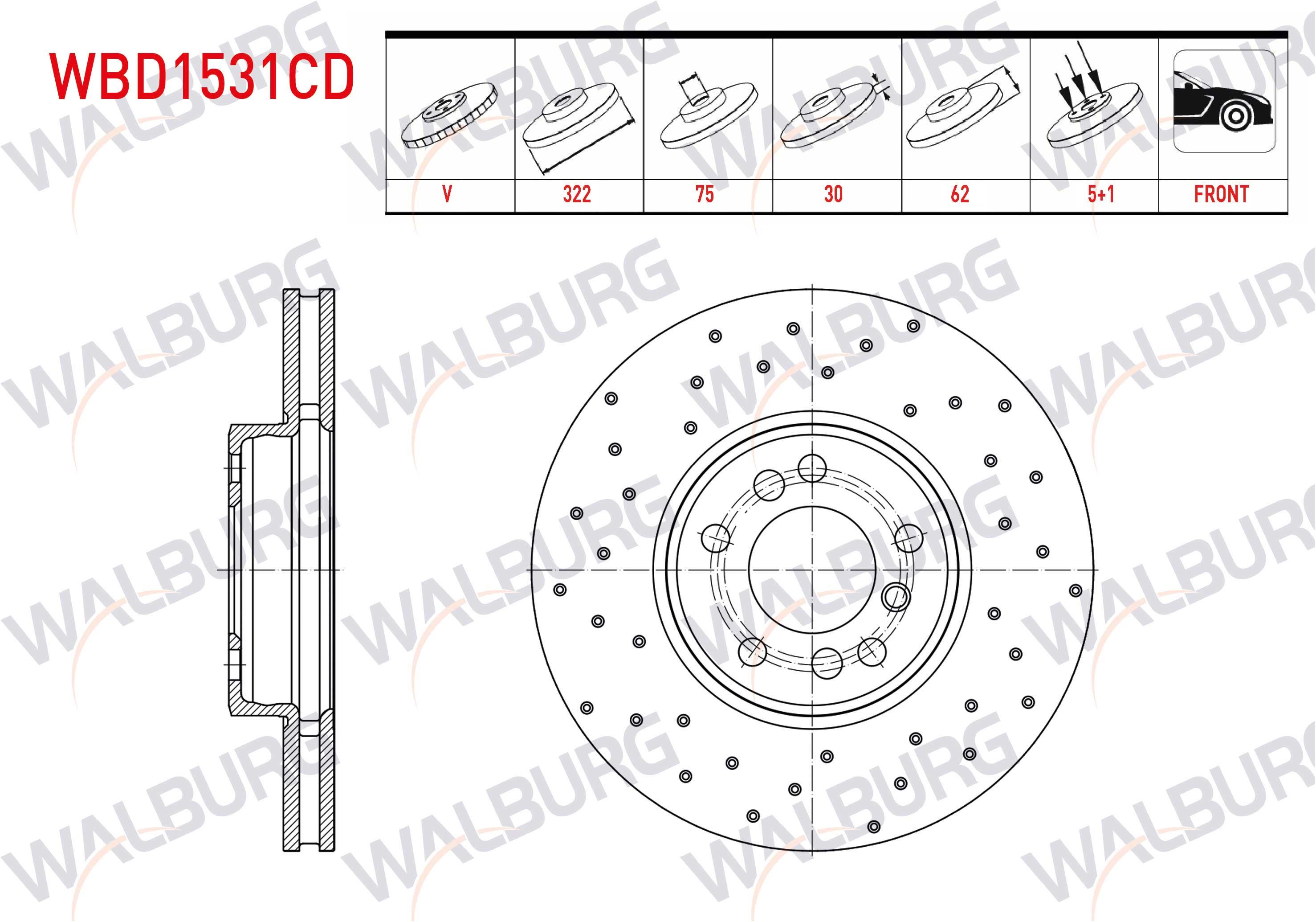 FREN DISKI ON HAVALI KAPLAMALI PERFORMANS DELIKLI BMW X3 (E83) 3.0 D 5 BIJON 332X30X75X62 2004-2010