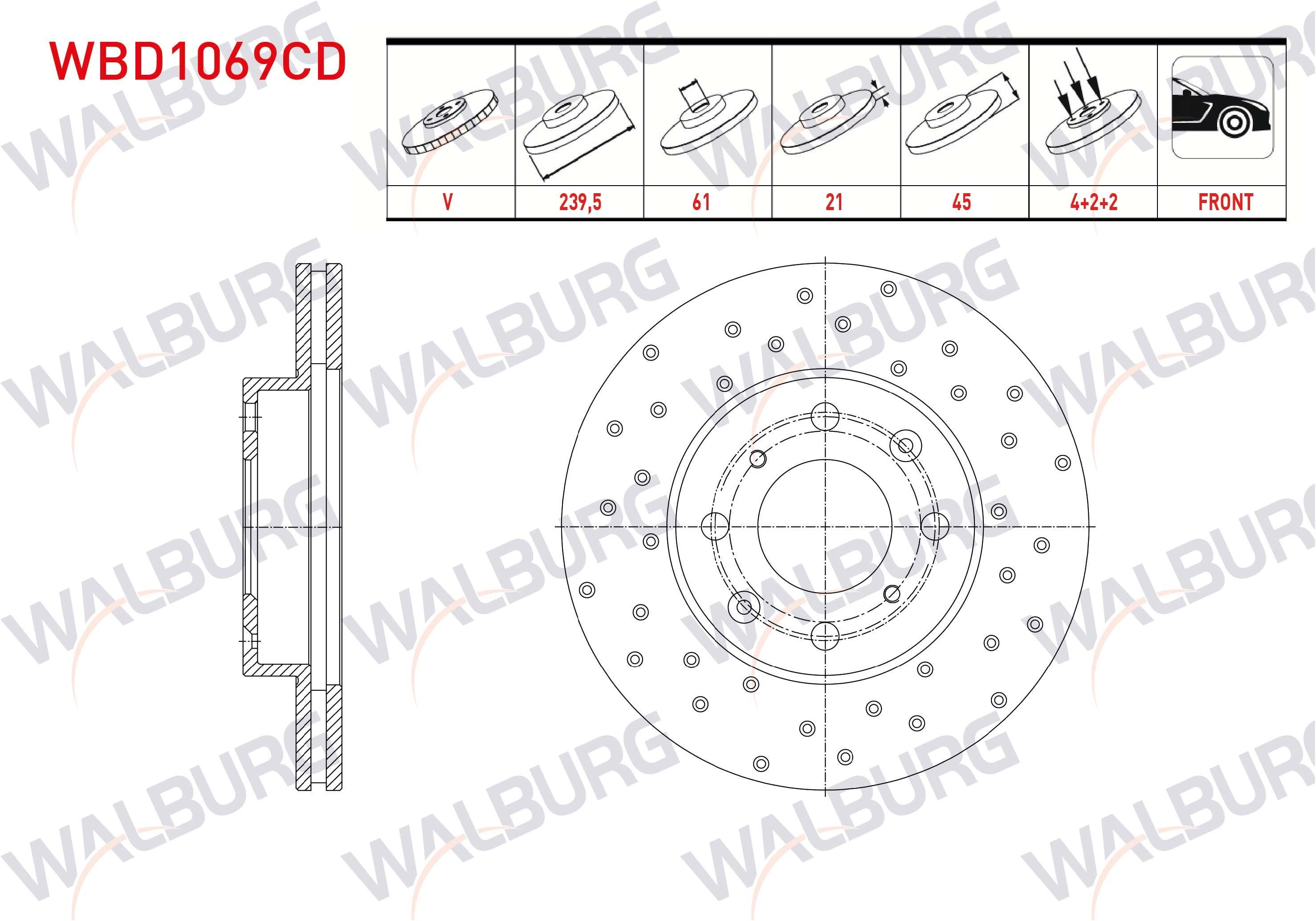 FREN DISKI ON HAVALI KAPLAMALI PERFORMANS DELIKLI 4 BJN 239,5X21X61X45 HONDA CIVIC VI 1.5i 1995-2001 / CIVIC VI 1.4i 1995-2001 / CIVIC VI 1.6i 1995-2001