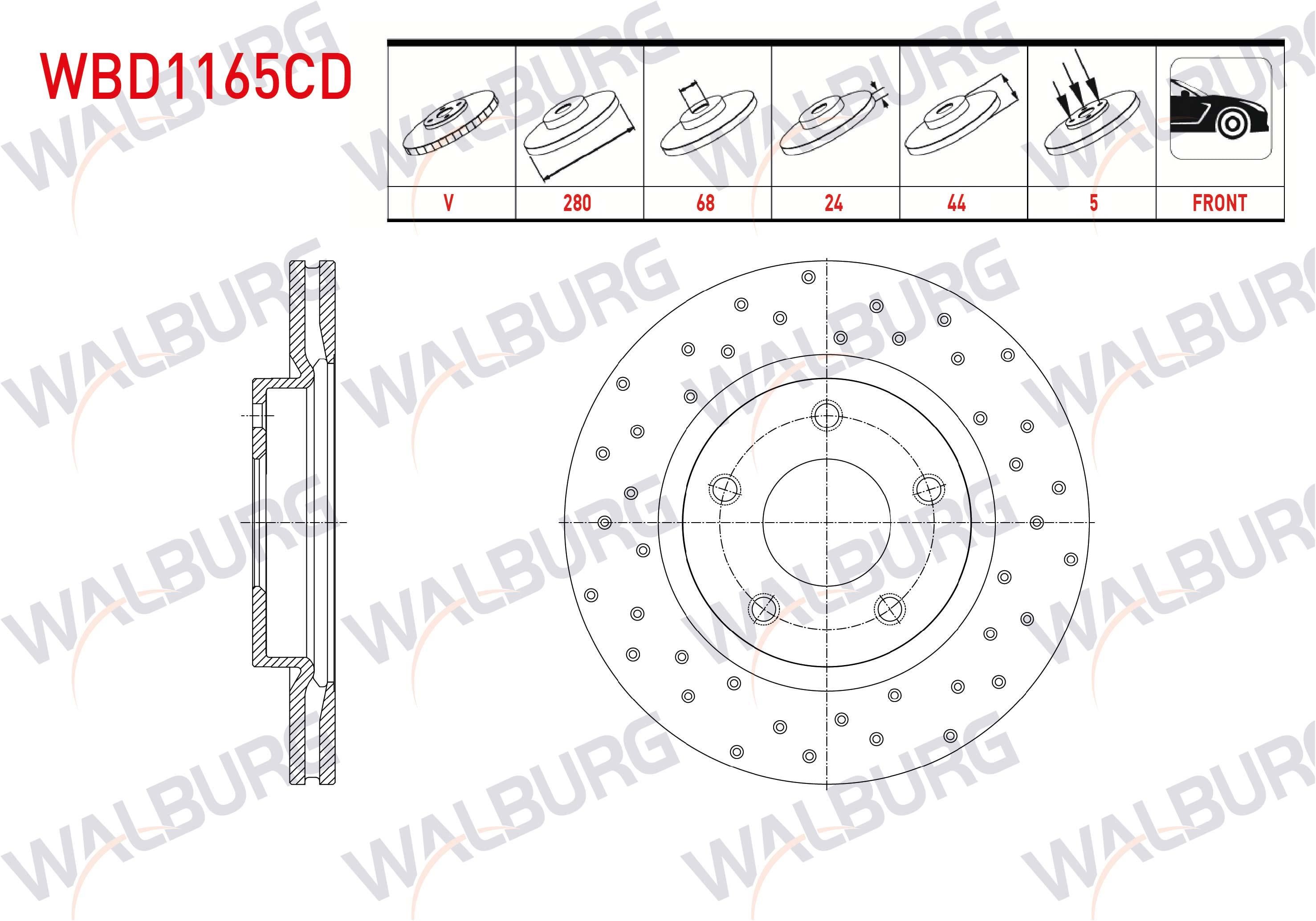 FREN DISKI ON HAVALI KAPLAMALI PERFORMANS DELIKLI 5 BJN 280X24X68X44 NISSAN JUKE 1.6 DIG-T 2010-