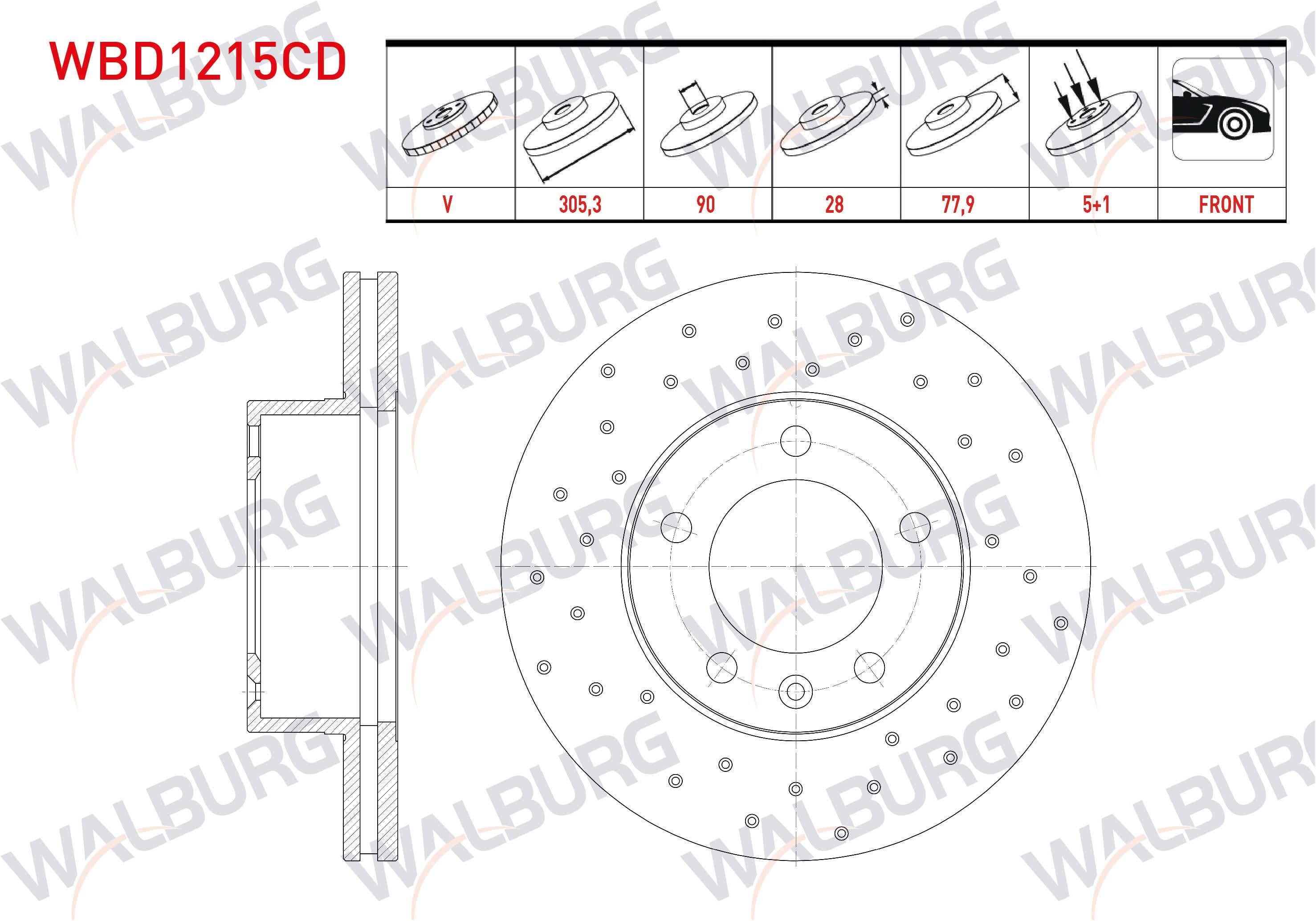 FREN DISKI ON HAVALI KAPLAMALI PERFORMANS DELIKLI 5 BJN 305,3X28X90X77,9 OPEL MOVANO A 2.5 D 16 JANT 2001-2010