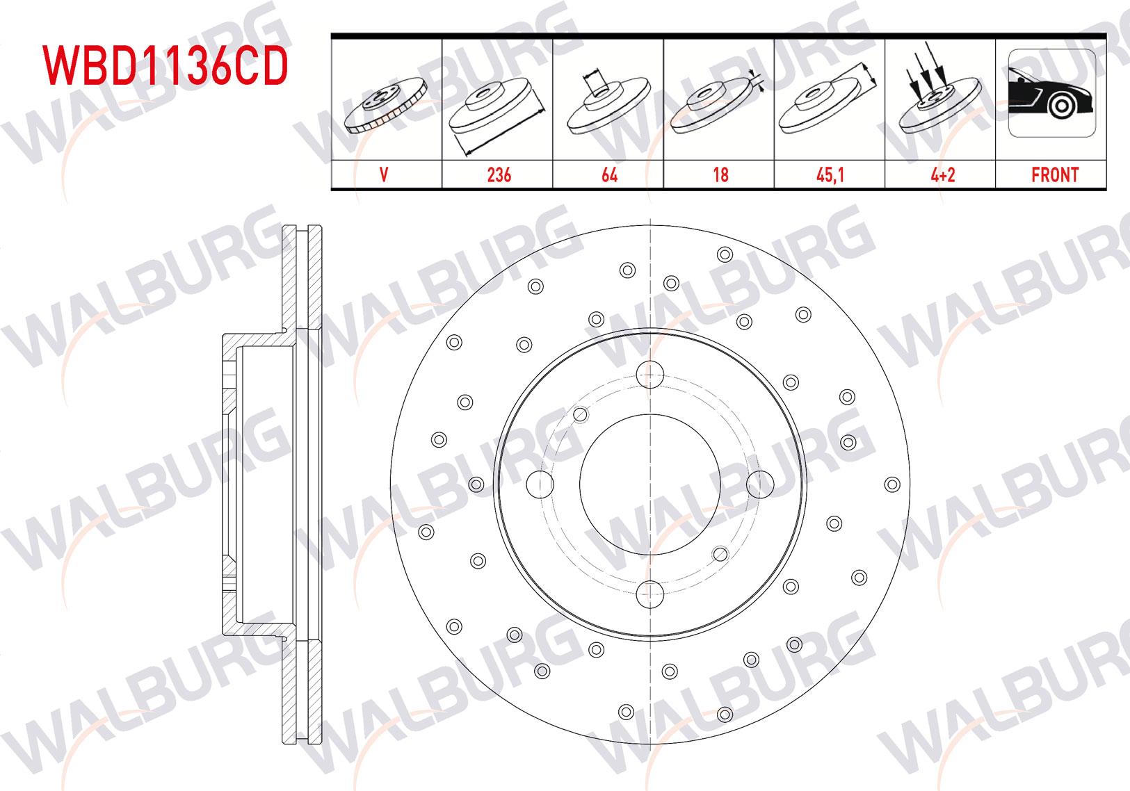 FREN DISKI ON HAVALI KAPLAMALI PERFORMANS DELIKLI 4 BJN 236X18X64X45,1 MITSUBISHI LANCER V (CB/DA) 1.8i 1992-1996