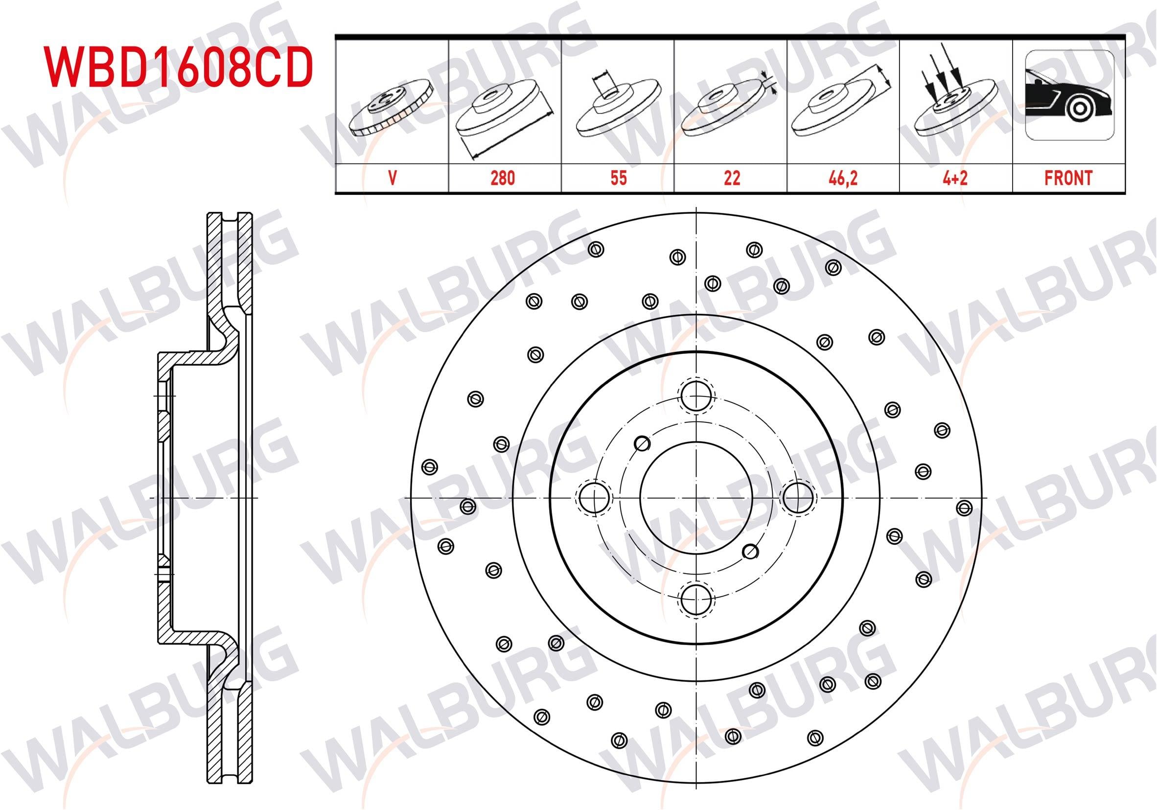 FREN DISKI ON HAVALI KAPLAMALI PERFORMANS DELIKLI 4 BJN 280X22X55X46,2 TOYOTA YARIS (_P13_) 1.5 2017- / YARIS (_P13_) 1.5 Hybrid 2012-
