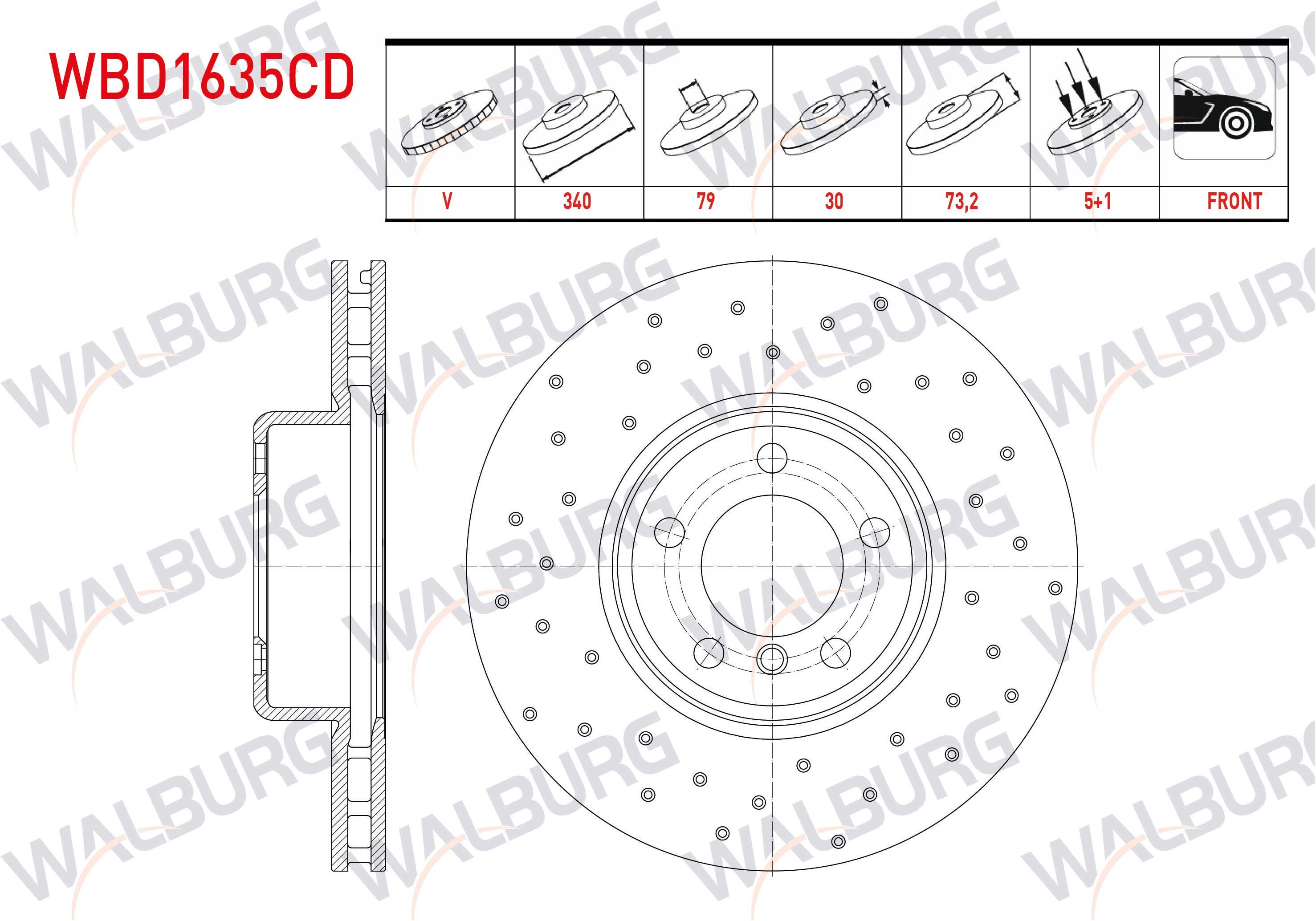 FREN DISKI ON HAVALI KAPLAMALI PERFORMANS DELIKLI 5 BJN 340X30X79X73,2 BMW 1 SERISI (F20) 11-19/ 2 SERISI (F23- F22) 13-/ 3 SERISI (F30) 11-18/ 4 SERISI(F33)(F32)(F36) 13-