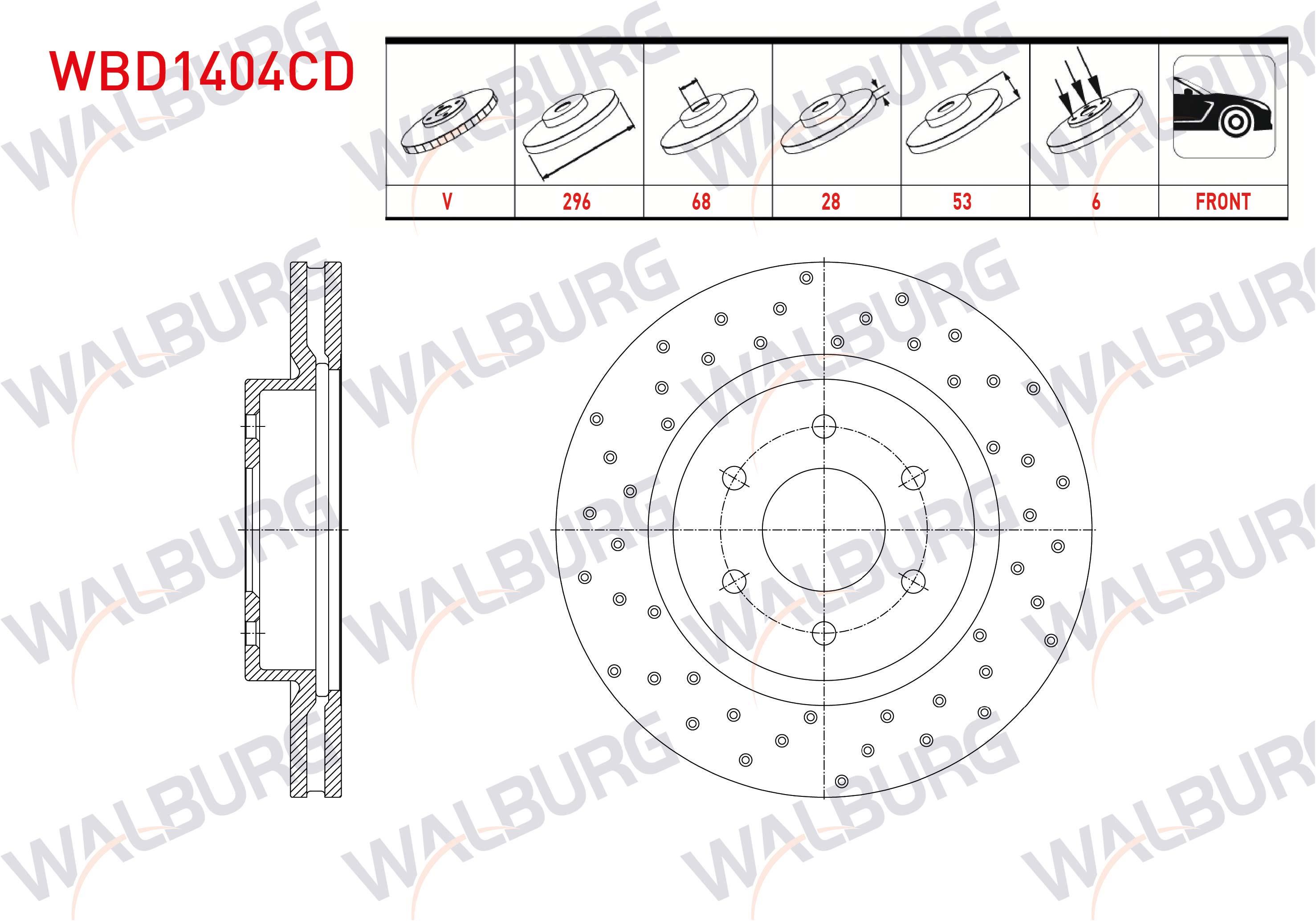 FREN DISKI ON HAVALI KAPLAMALI PERFORMANS DELIKLI 6 BJN 296X28X68X53 NISSAN NAVARA (D40) 2.5 DCI 2005-2015