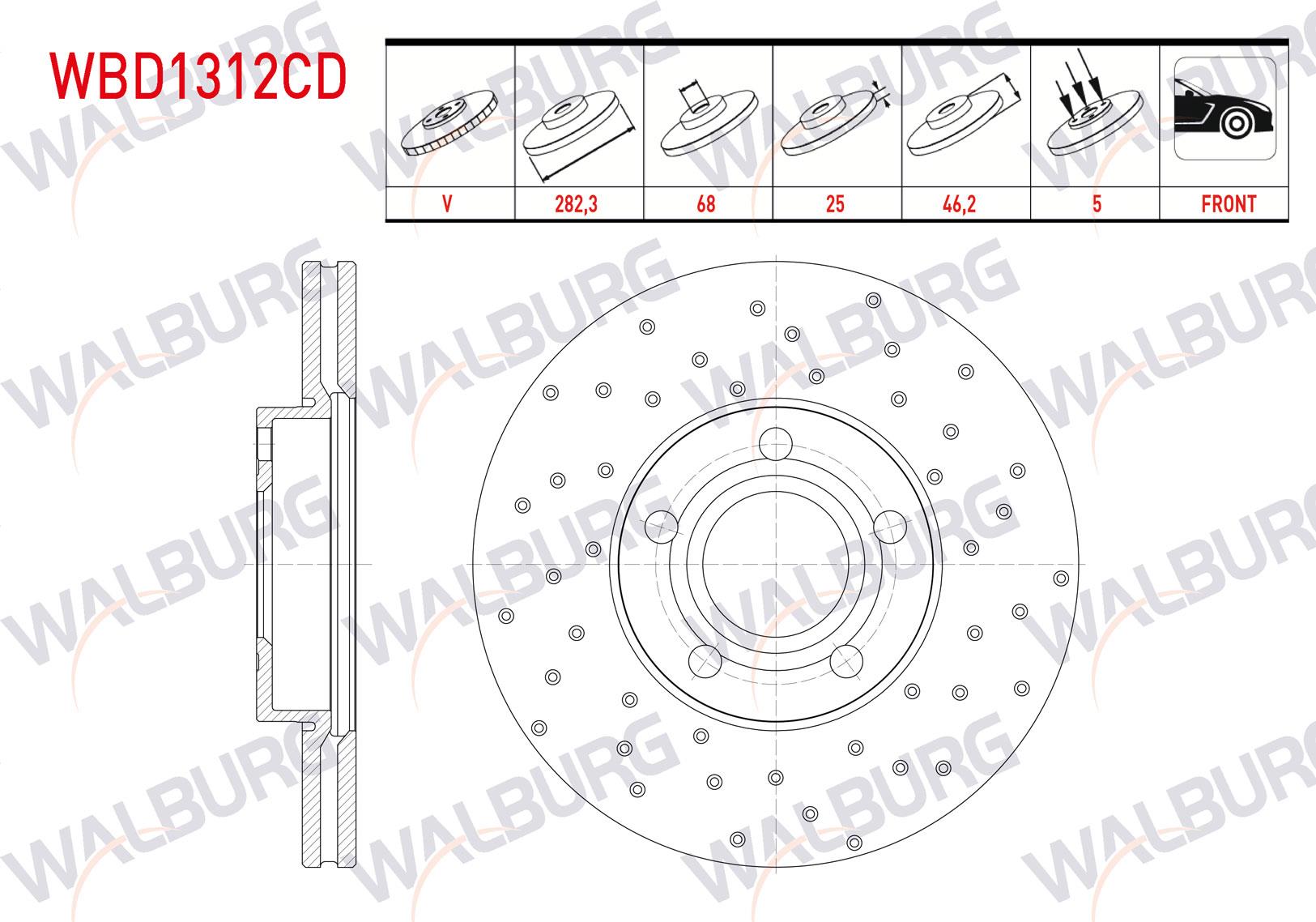 FREN DISKI ON HAVALI KAPLAMALI PERFORMANS DELIKLI 5 BJN 282,3X25X68X46,2 VOLKSWAGEN PASSAT (3B2) 1.9 TDI 1996-2000