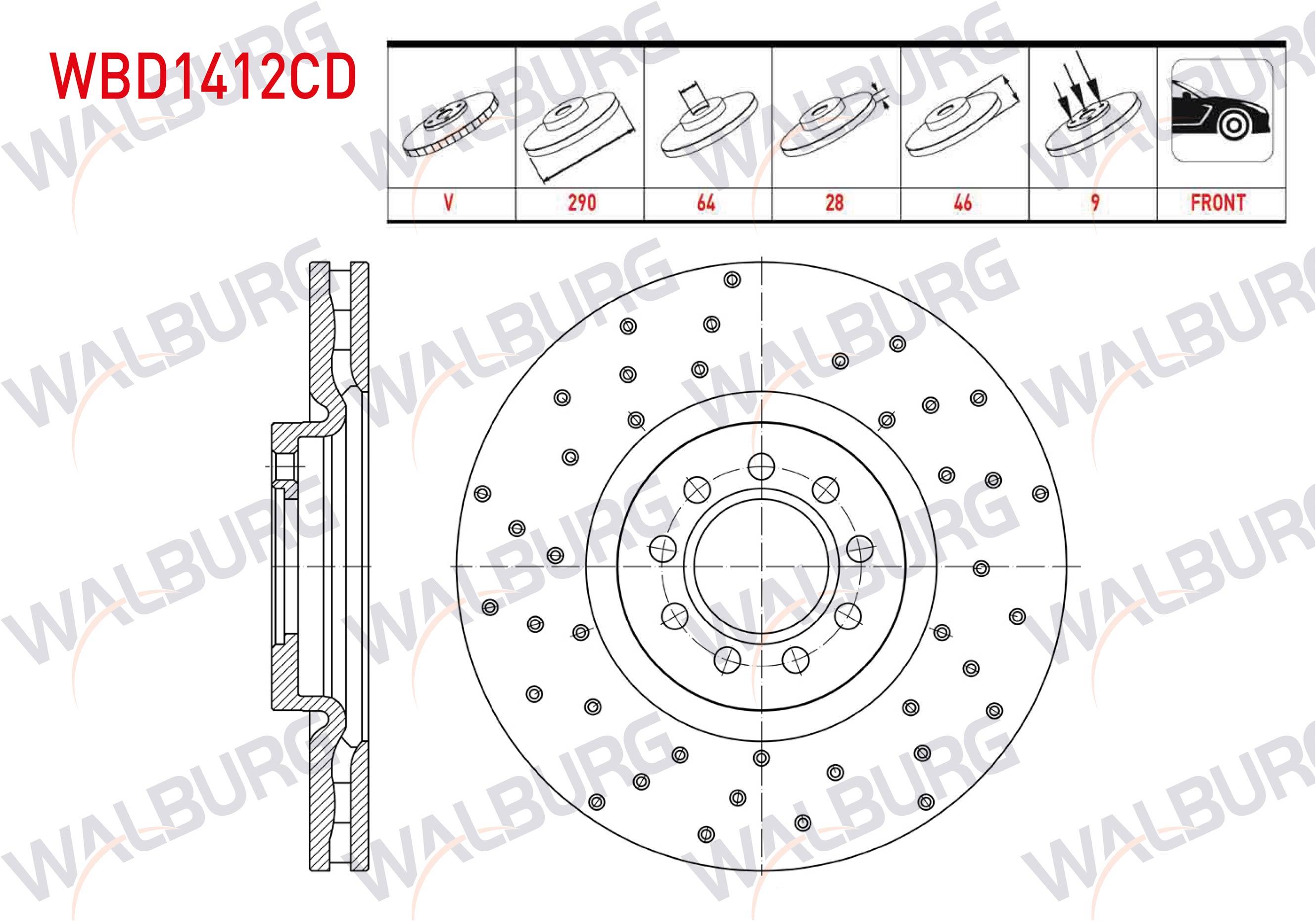 FREN DISKI ON HAVALI KAPLAMALI PERFORMANS DELIKLI 9 BJN 290X28X64X46 IVECO DAILY III 2.8 D 1999-2006/ DAILY IV 2.3 - 3.0 D 2006-2011/ DAILY V 2.3 D 8 2011-2014/ DAILY VI (70 C15) 2.3 D - 3.0 D 2014-