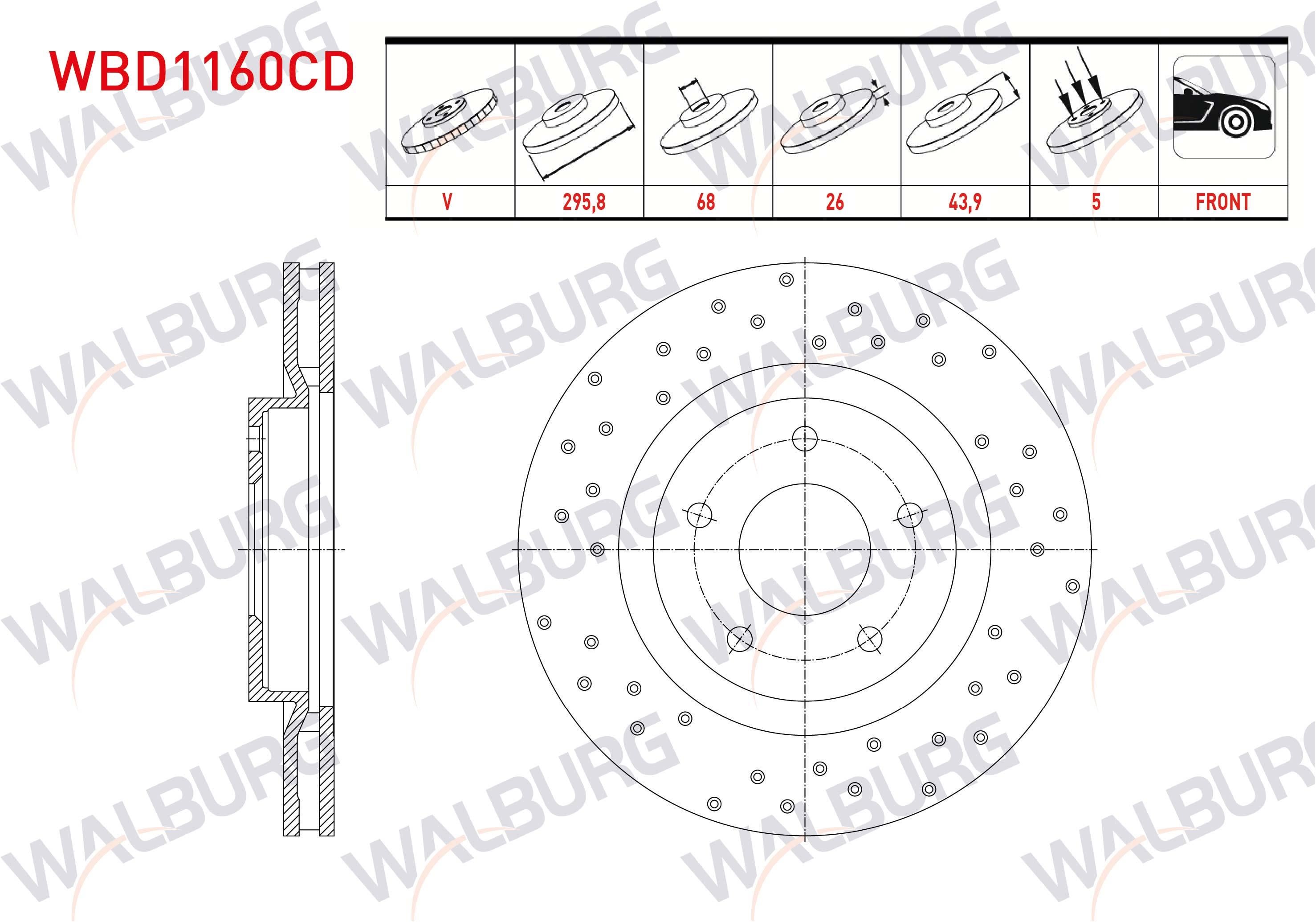 FREN DISKI ON HAVALI KAPLAMALI PERFORMANS DELIKLI 5 BJN 295,8X26X68X43,9 RENAULT KOLEOS 2.0 DCI 2008-2009