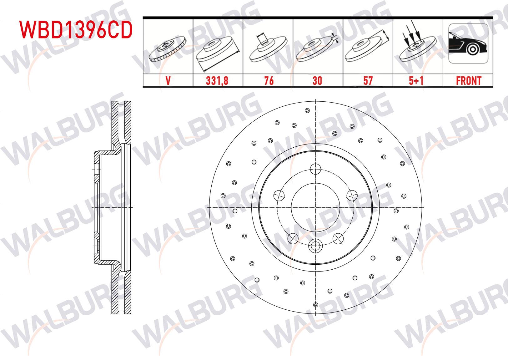 FREN DISKI ON HAVALI KAPLAMALI PERFORMANS DELIKLI 5 BJN 331,1X30X76X57 VOLKSWAGEN AMAROK 3.0 TDI V6 2017-