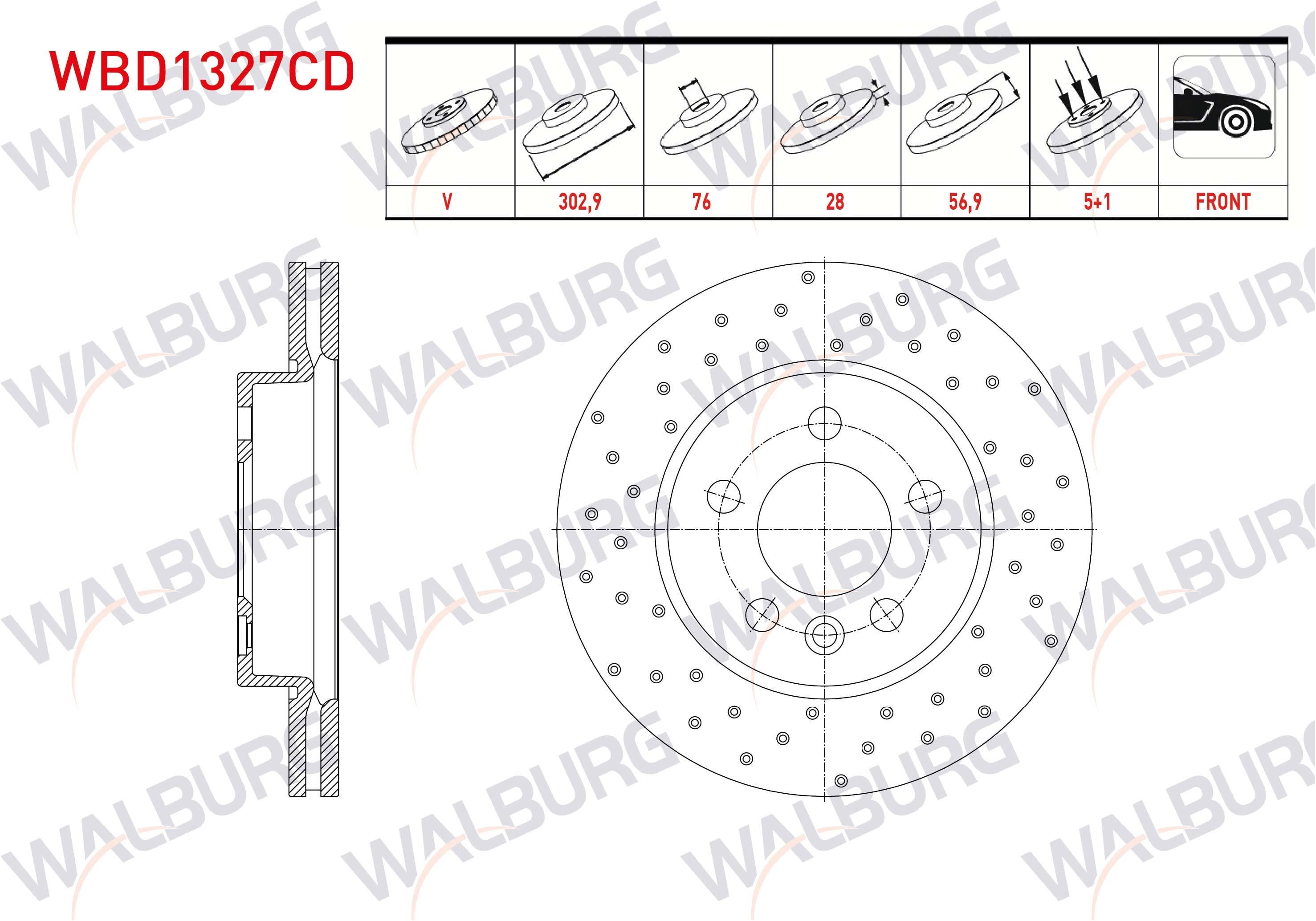 FREN DISKI ON HAVALI KAPLAMALI PERFORMANS DELIKLI 5 BJN 302,9X28X76X56,9 VOLKSWAGEN AMAROK 2.0 BITDI - 2.0 TSI 2010-