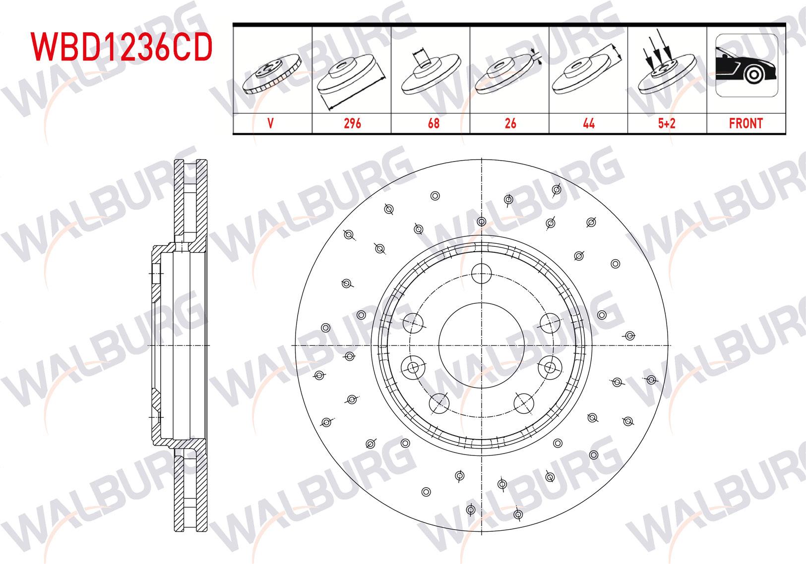 FREN DISKI ON HAVALI KAPLAMALI PERFORMANS DELIKLI 5 BJN 296X26X68X44 RENAULT MEGANE III (KZ0/1) 2.0 DCI 2008-2015