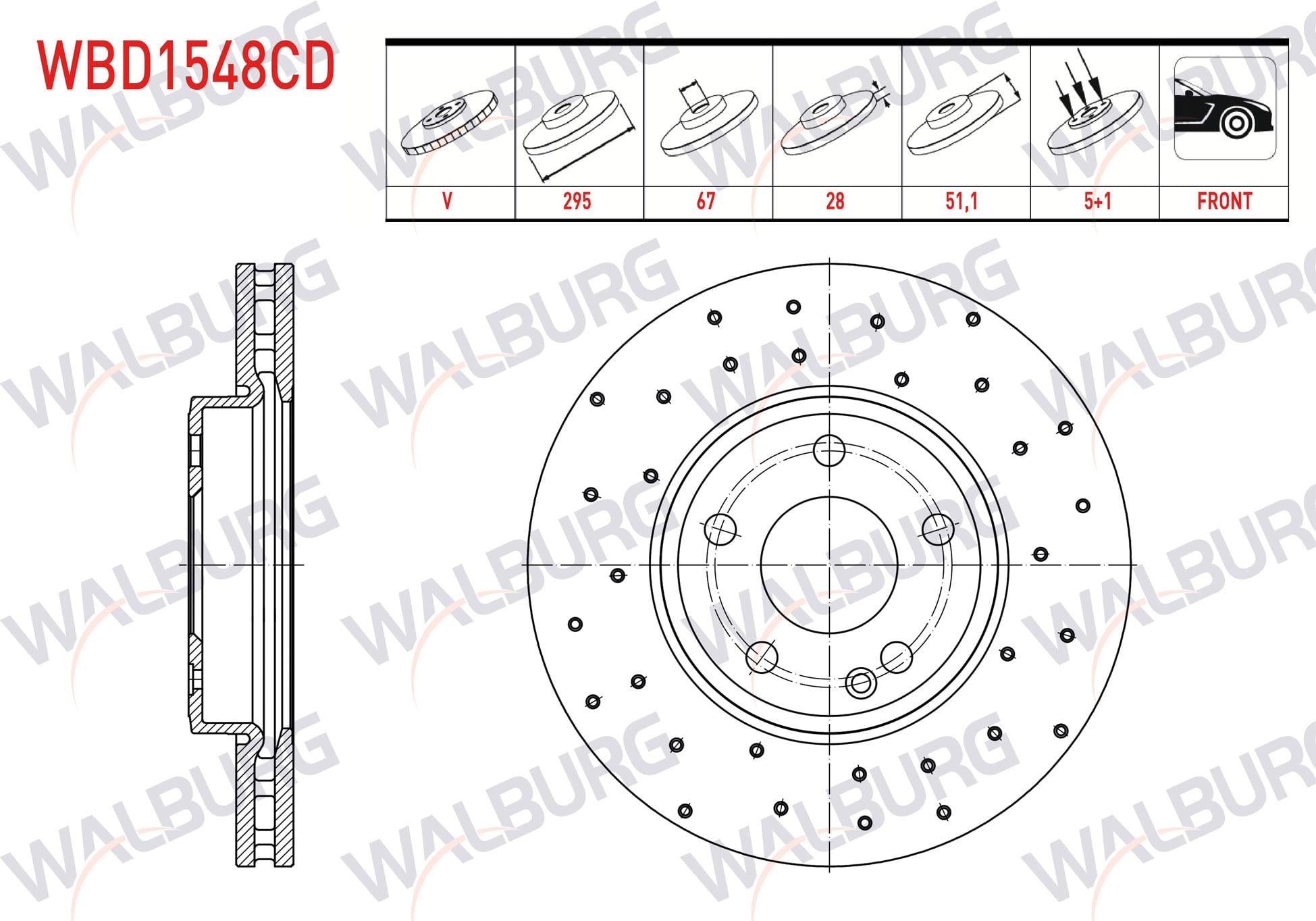 FREN DISKI ON HAVALI KAPLAMALI PERFORMANS DELIKLI MERCEDES A SERISI (W176) A 220 CDI 5 BIJON 295X28X67X51,1 2012-