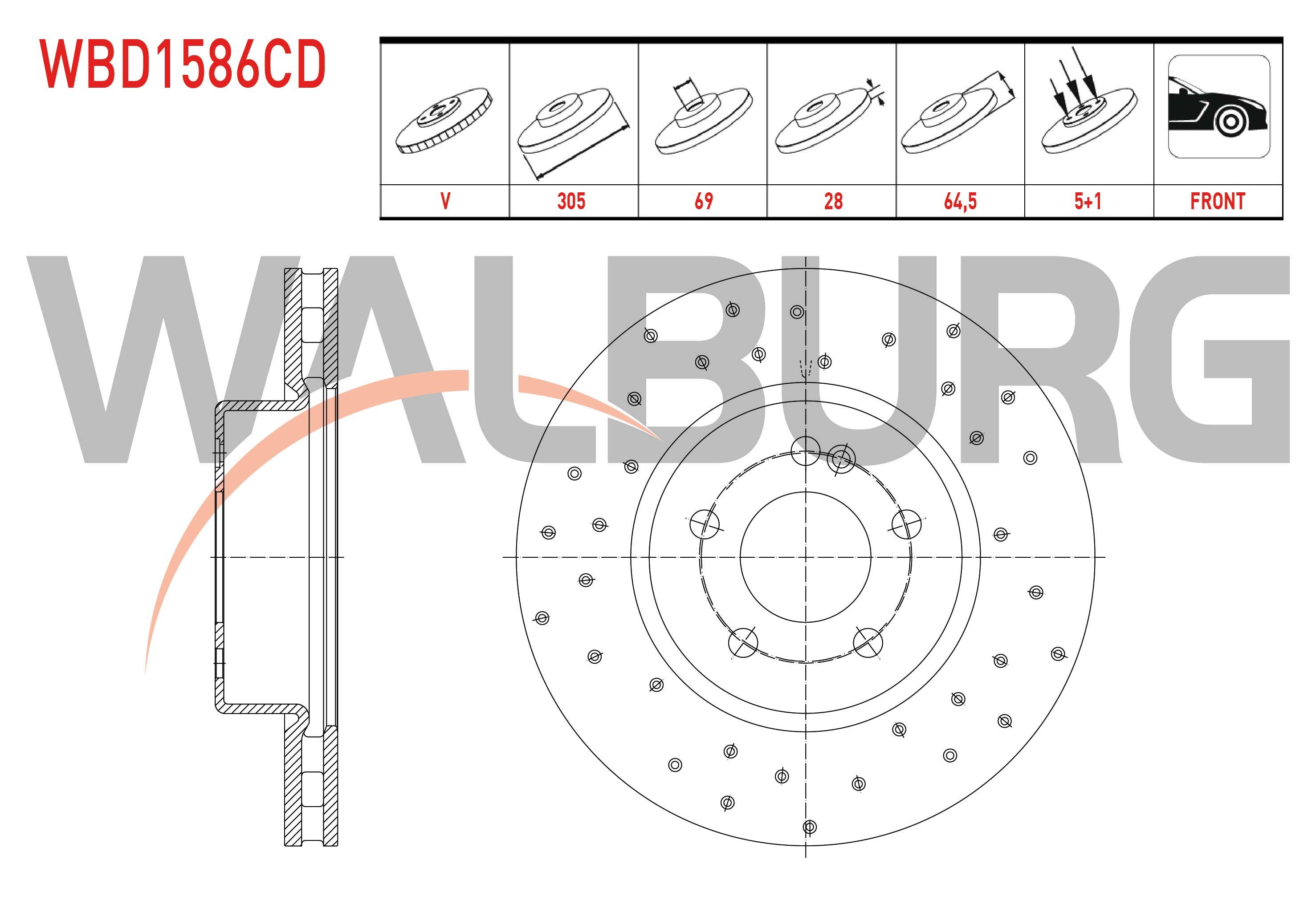 FREN DISKI ON HAVALI KAPLAMALI PERFORMANS DELIKLI 5 BJN 305X28X69X64,5 MERCEDES C SERISI (W205) 180 - 200 - 200D -C 200 BlueTEC 2014-/ E SERISI (W213) 180 - 200 - 200 D - 220D - 250 - 300 - 350 2016-
