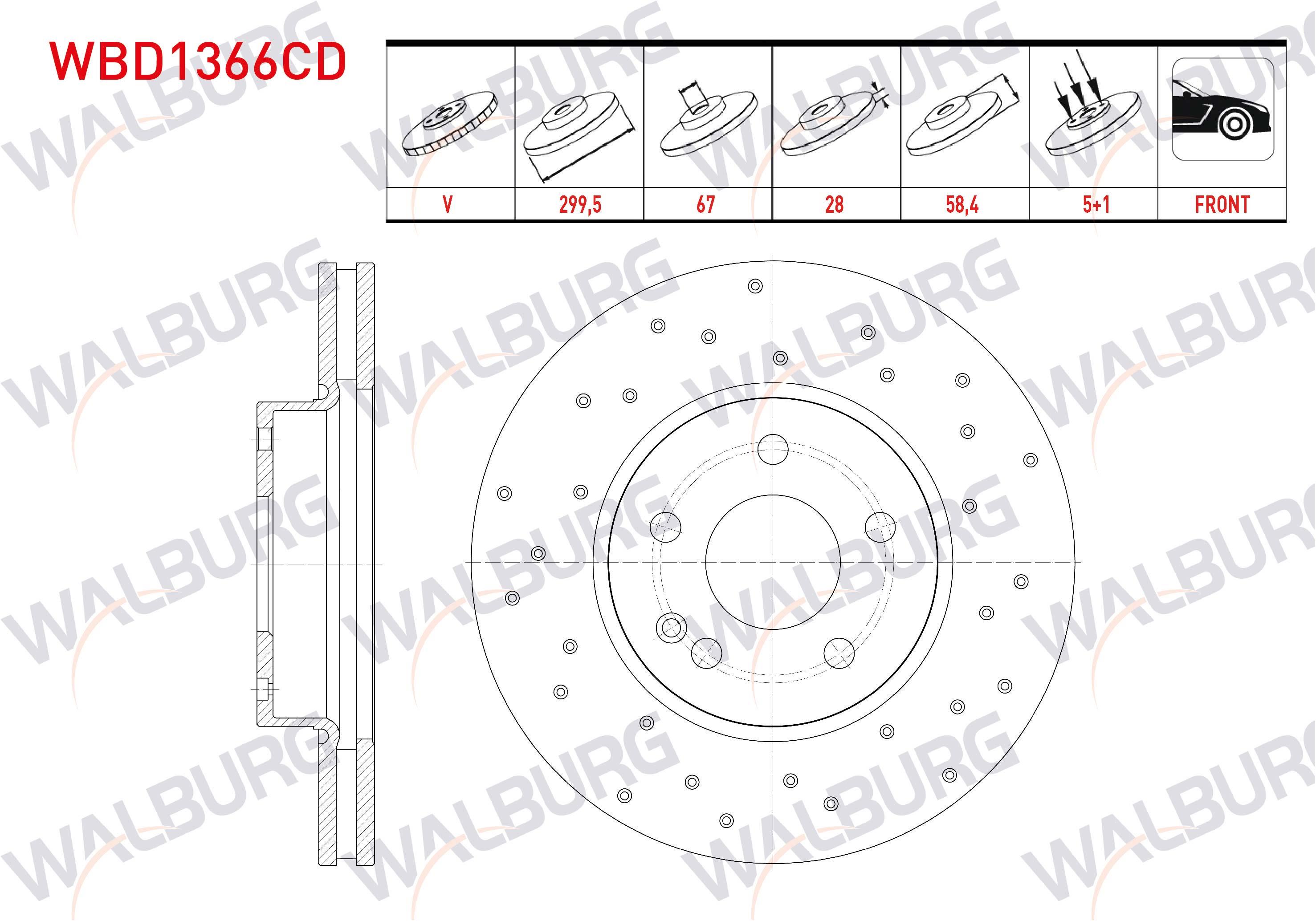 FREN DISKI ON HAVALI KAPLAMALI PERFORMANS DELIKLI 5 BJN 299,50X28X67X58,40 MERCEDES VITO (W639) 113 CDI 2003-2014