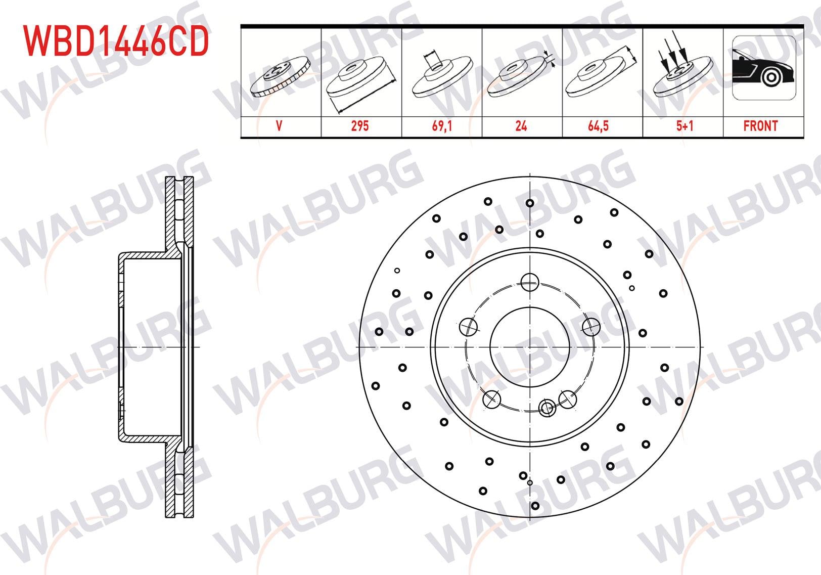 FREN DISKI ON HAVALI KAPLAMALI PERFORMANS DELIKLI 5 BJN 295X24X69,1X64,5 MERCEDES C 200 d BlueTEC (W205) 2015-/ C 180 2014-/ C 200 BlueTEC 2014-