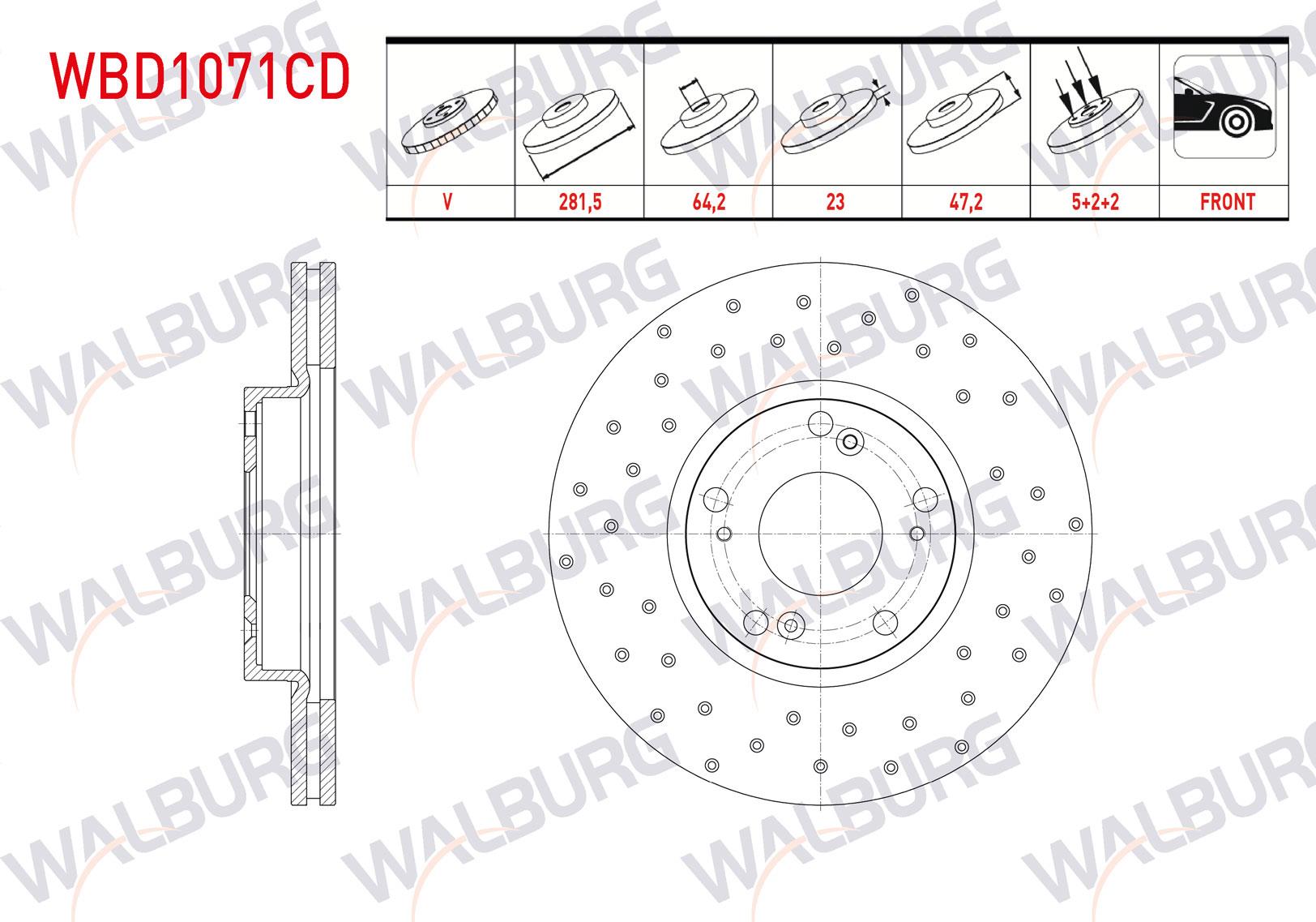 FREN DISKI ON HAVALI KAPLAMALI PERFORMANS DELIKLI 5 BJN 281,5X23X64,2X47,2 HONDA CIVIC VIII 05-12/CIVIC VII 1.6i - 1.8 I-VTEC - 2.0 I-VTEC 00-06/CIVIC IX 1.6i-1.4 12-16/CIVIC X 1.0 1.6 iVTEC 16-