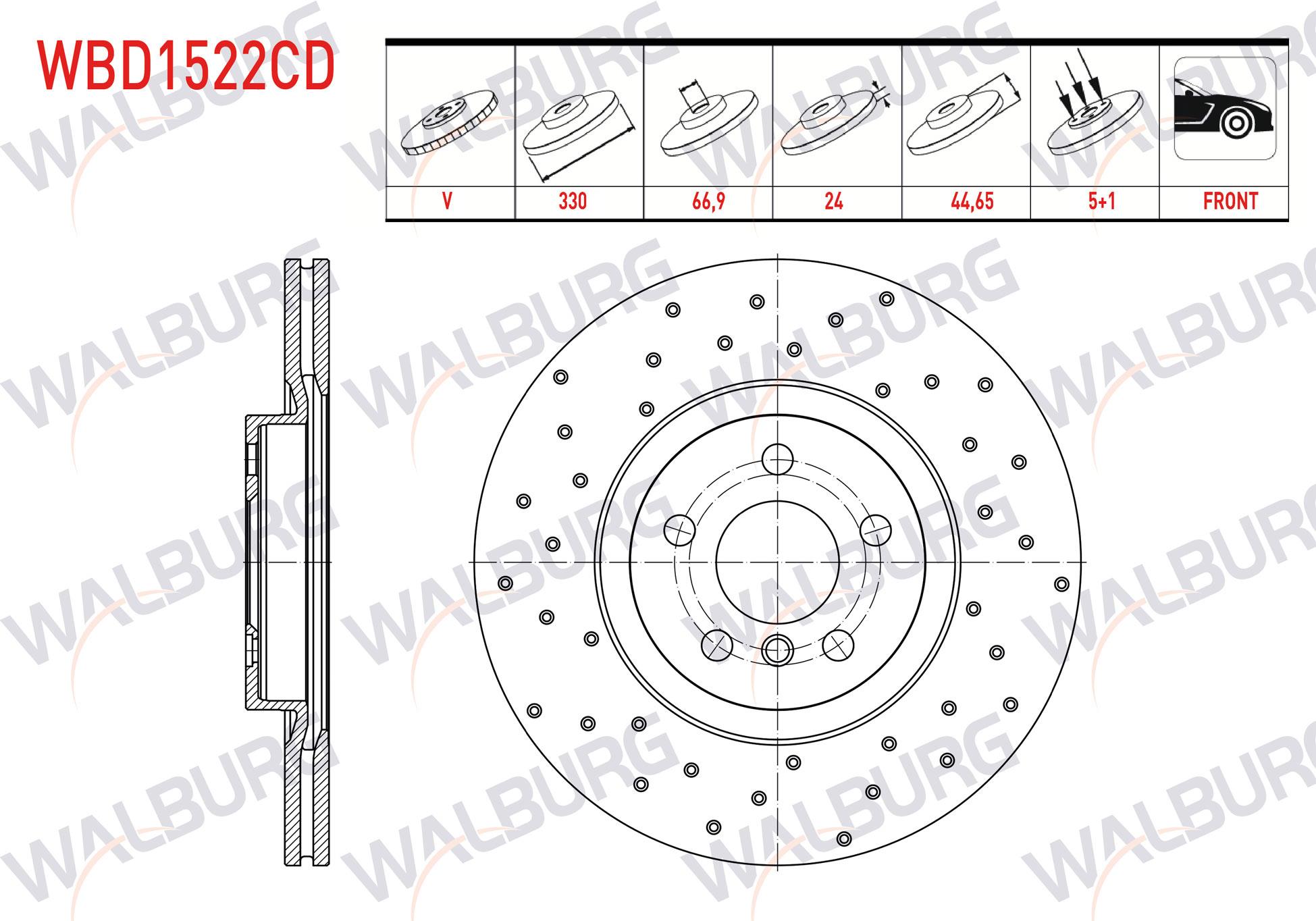 FREN DISKI ON HAVALI KAPLAMALI PERFORMANS DELIKLI 5 BJN 330X24X66,9X45,4 BMW X1 (F48) 2.0 D - 2.0i 2014- / 2 SERISI (F45) 220 D 2014-