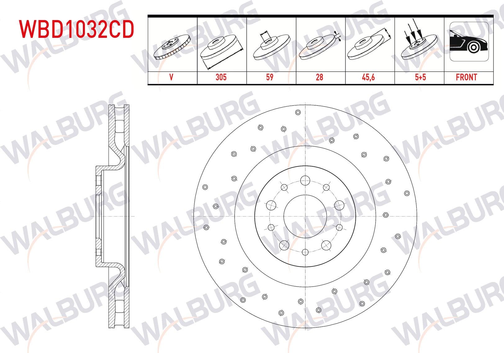 FREN DISKI ON HAVALI KAPLAMALI PERFORMANS DELIKLI 5 BJN 305X28X59X45,6 FIAT DOBLO MAXI 1.4 2010-