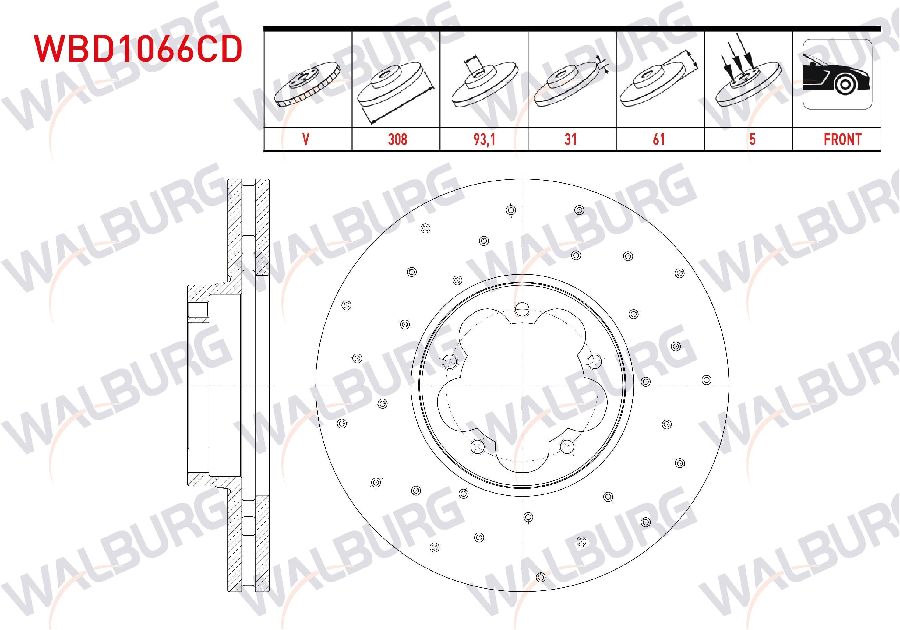 FREN DISKI ON HAVALI KAPLAMALI PERFORMANS DELIKLI 5 BJN 308X31X93,1X61 FORD TRANSIT (V363) 2.2 TDCI CIFT TEKER 2014-