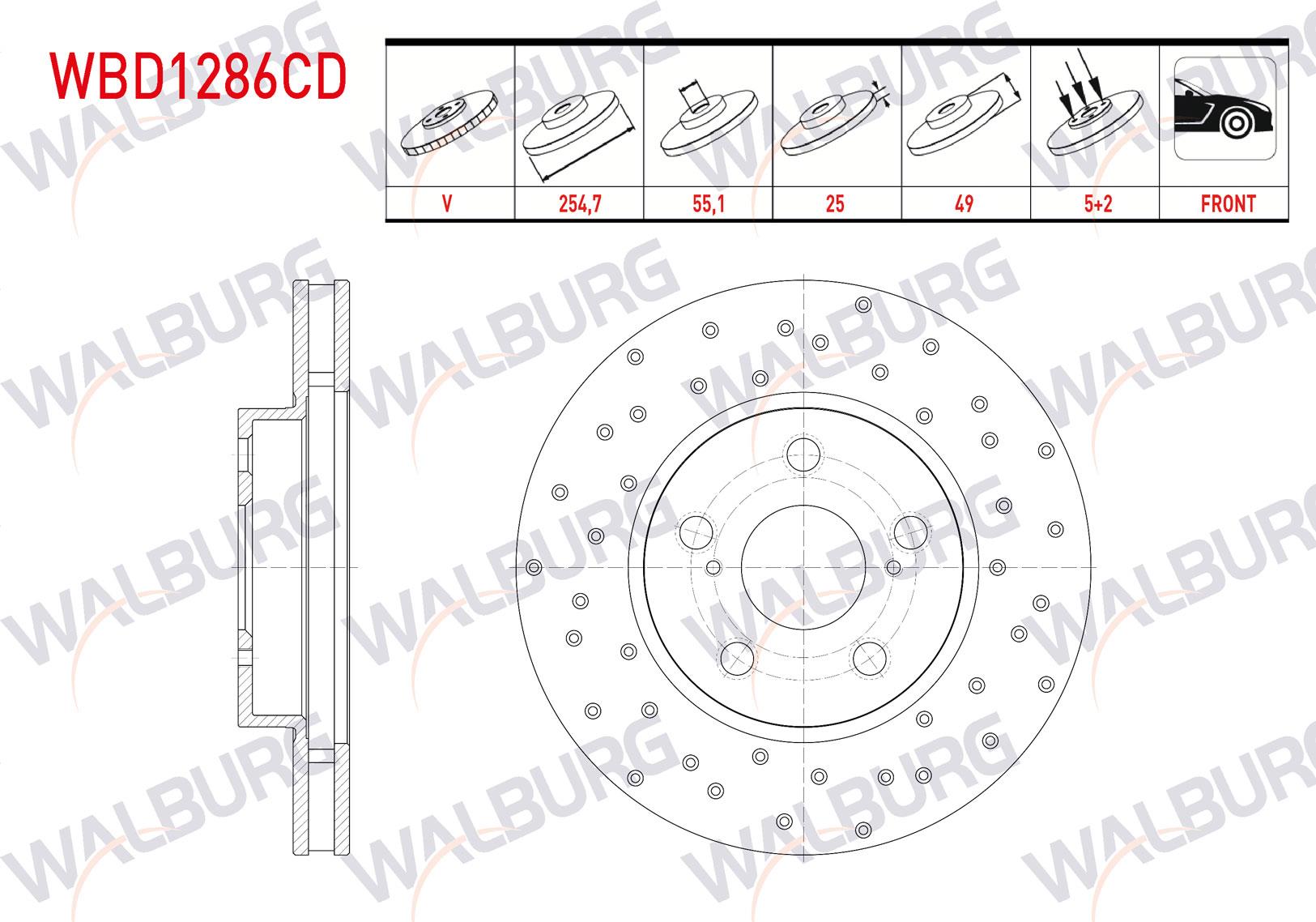 FREN DISKI ON HAVALI KAPLAMALI PERFORMANS DELIKLI 5 BJN 254,7X25X55,1X49 TOYOTA CARINA E (_T19_) 1.8i 1992-1997