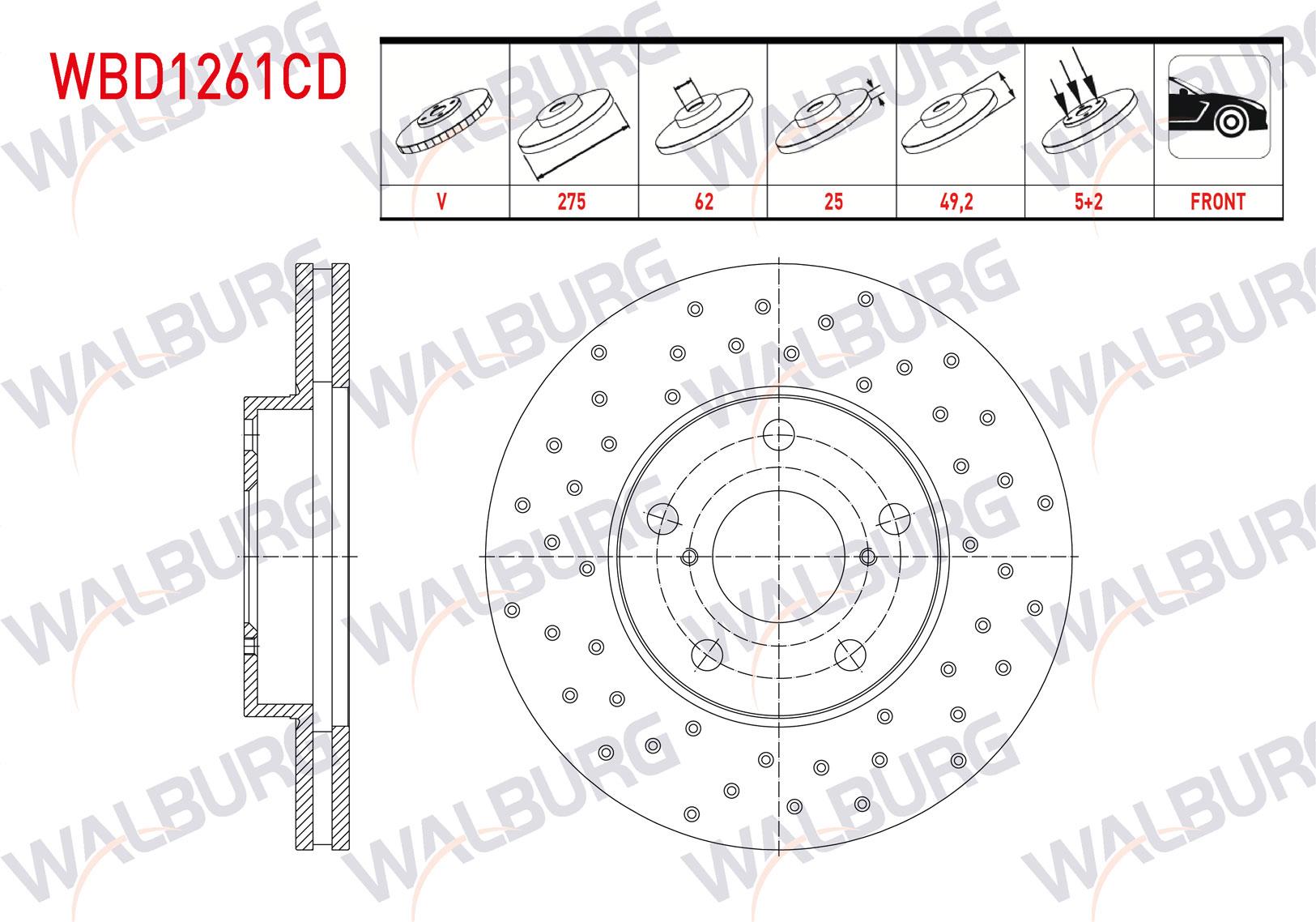 FREN DISKI ON HAVALI KAPLAMALI PERFORMANS DELIKLI 5 BJN 275X25X62X49,2 TOYOTA RAV4 II (CLA2_, XA2_, ZCA2_, ACA2_) 2.0 VVT-I 4X4 2000-2006