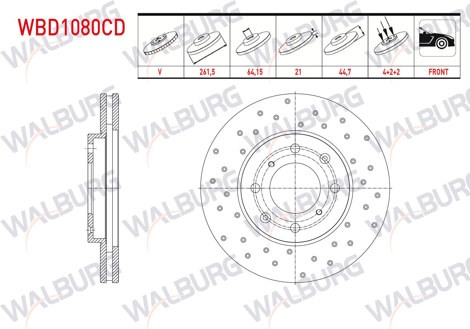 FREN DISKI ON HAVALI KAPLAMALI PERFORMANS DELIKLI 4 BJN 261,5X21X64,15X44,7 HONDA JAZZ IV (GK) 1.3 2016-