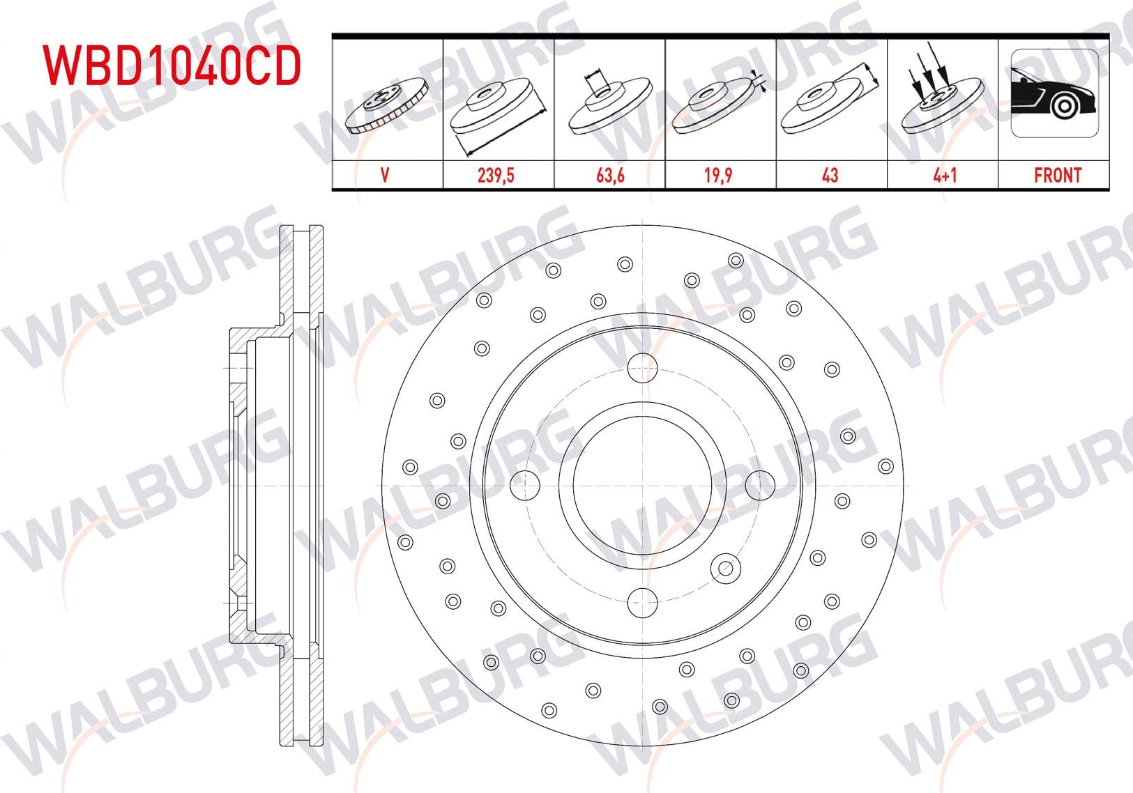 FREN DISKI ON HAVALI KAPLAMALI PERFORMANS DELIKLI 4 BJN 239,5X19,9X63,6X43 FORD ESCORT VI 1.6i 1992-1995