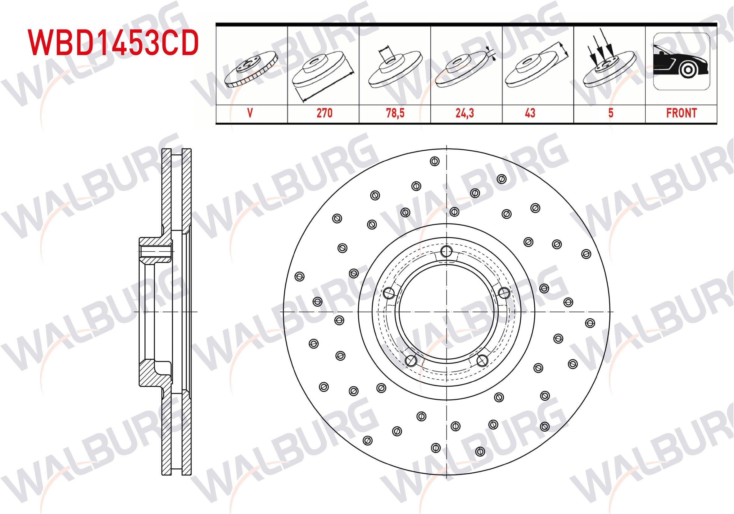 FREN DISKI ON HAVALI KAPLAMALI PERFORMANS DELIKLI 5 BJN 270X24,3X78,5X43 FORD TRANSIT (T15) 2.5 DI 1994-2000