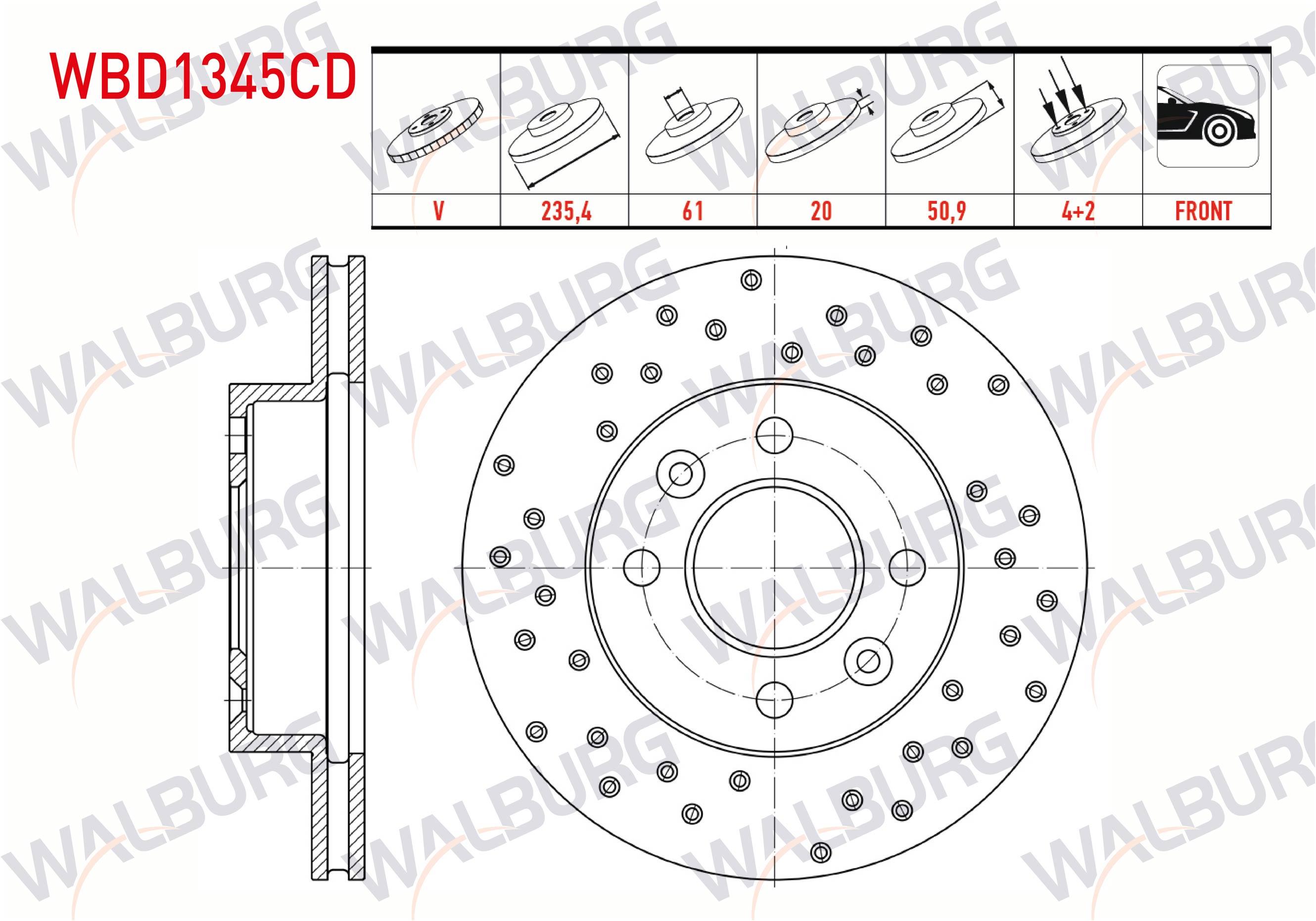 FREN DISKI ON HAVALI KAPLAMALI PERFORMANS DELIKLI 4 BJN 235X20X61X50,9 DACIA SOLENZA 1.4i 2003-