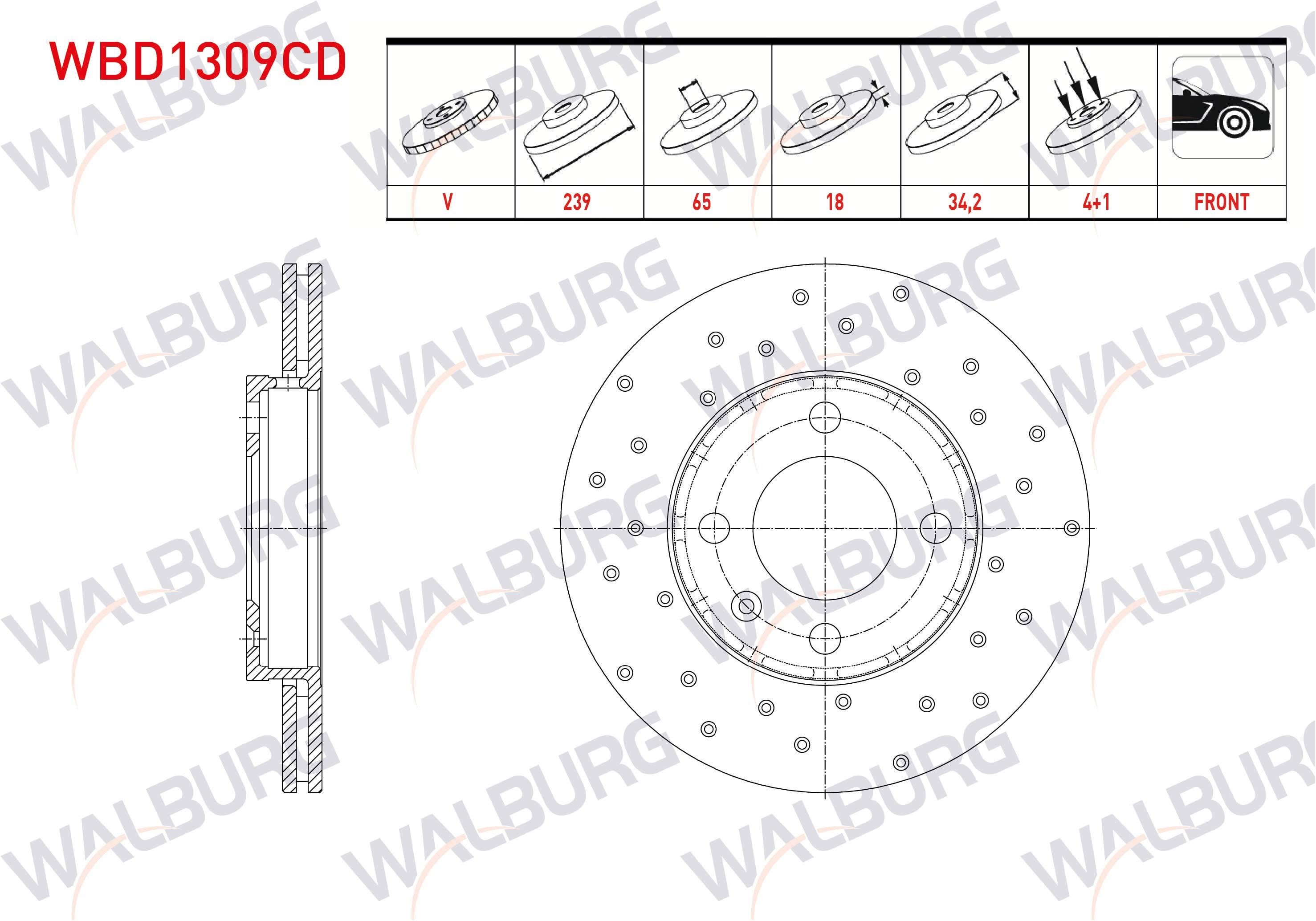 FREN DISKI ON HAVALI KAPLAMALI PERFORMANS DELIKLI 4 BJN 239X18X65X34,2 VOLKSWAGEN POLO (6KV2) 1.6 1995-2001